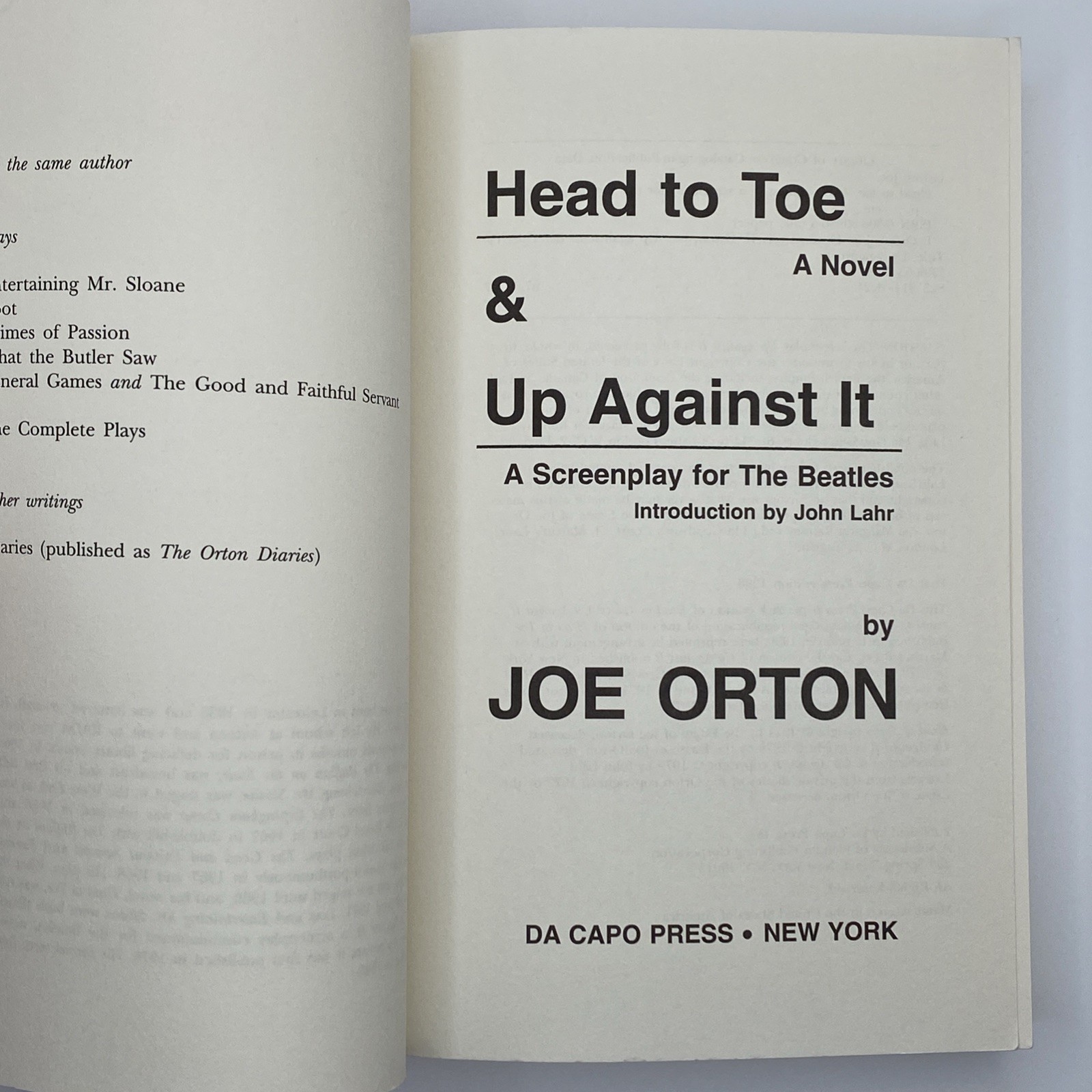 Head to Toe : Screenplay for the Beatles up Against It by Joe Orton 1998 PB