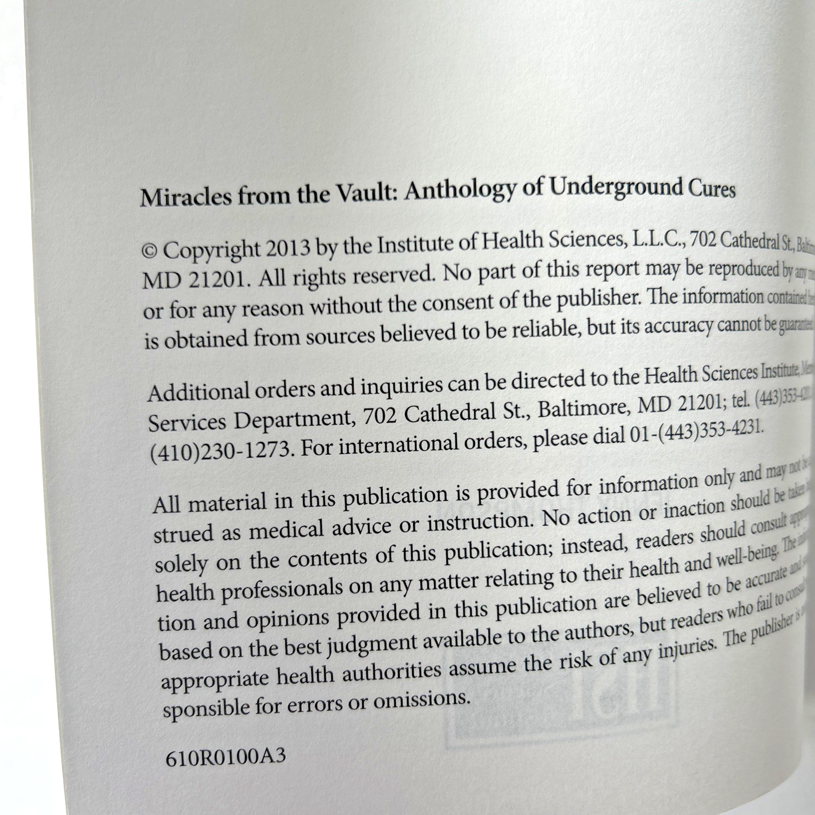 Miracles From The Vault: Anthology of Underground Cures by Jenny Thompson HSI