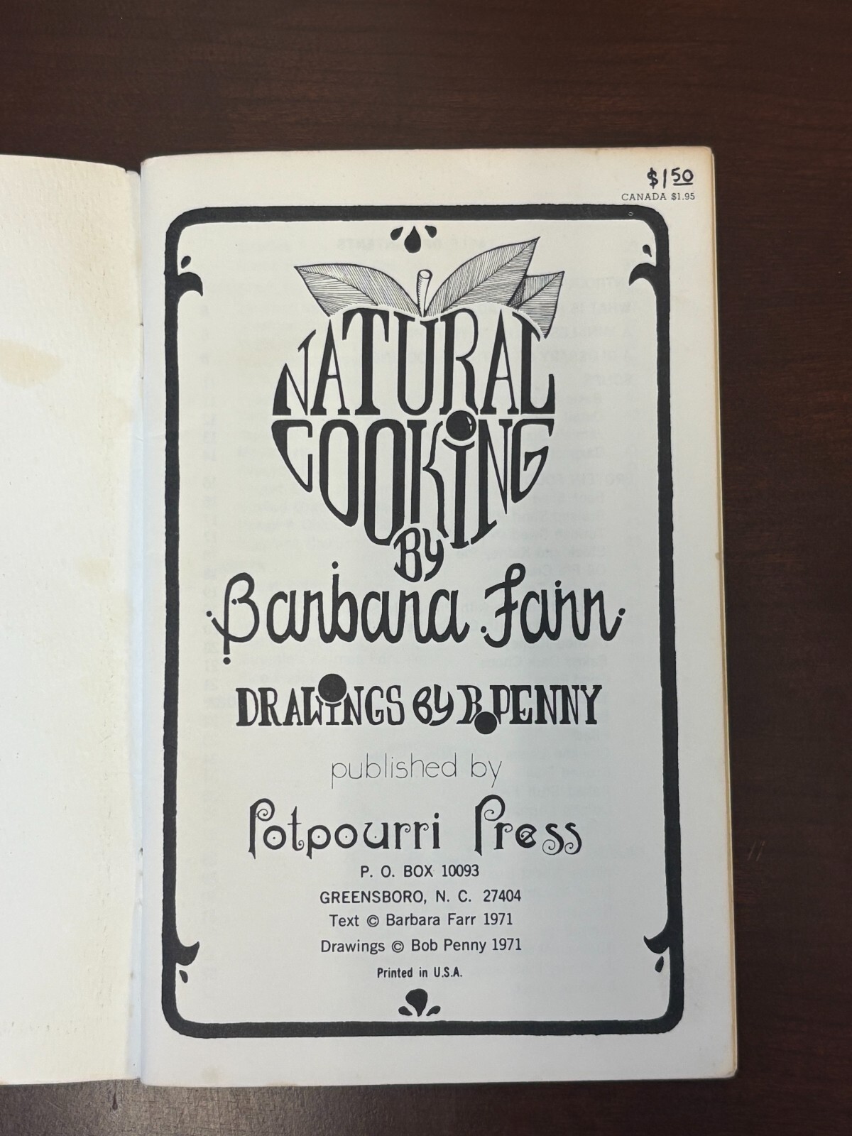 F Natural Cooking Recipes Cookbook by Barbara Farr 1971 Potpourri Press Classic