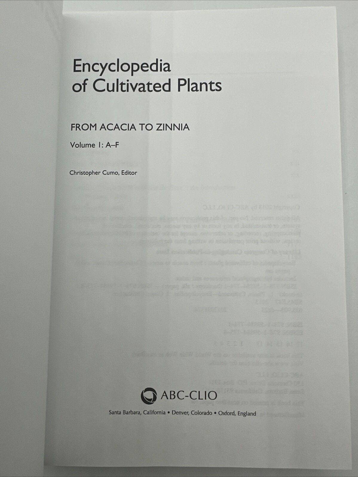 Encyclopedia Of Cultivated Plants Volume One Only A-F Rare HC 430 Pages Cumo