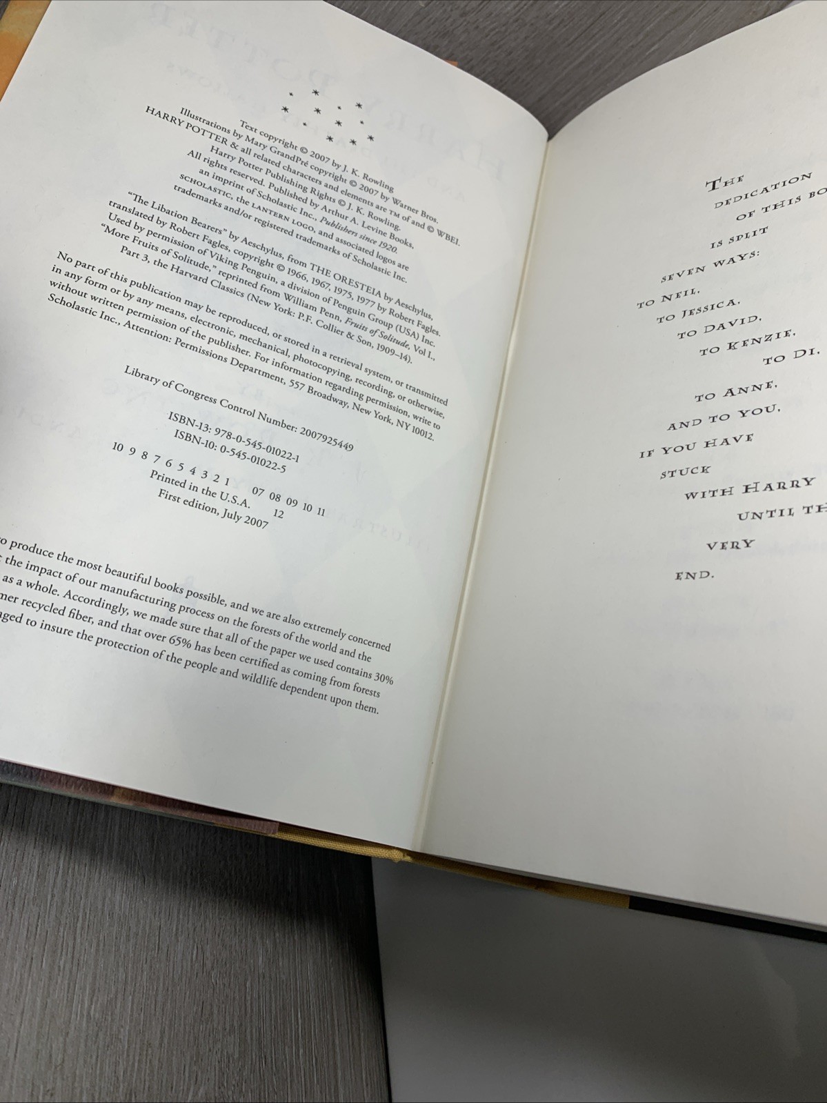 First Edition Harry Potter & The Deathly Hallows 759 pages Error Rare