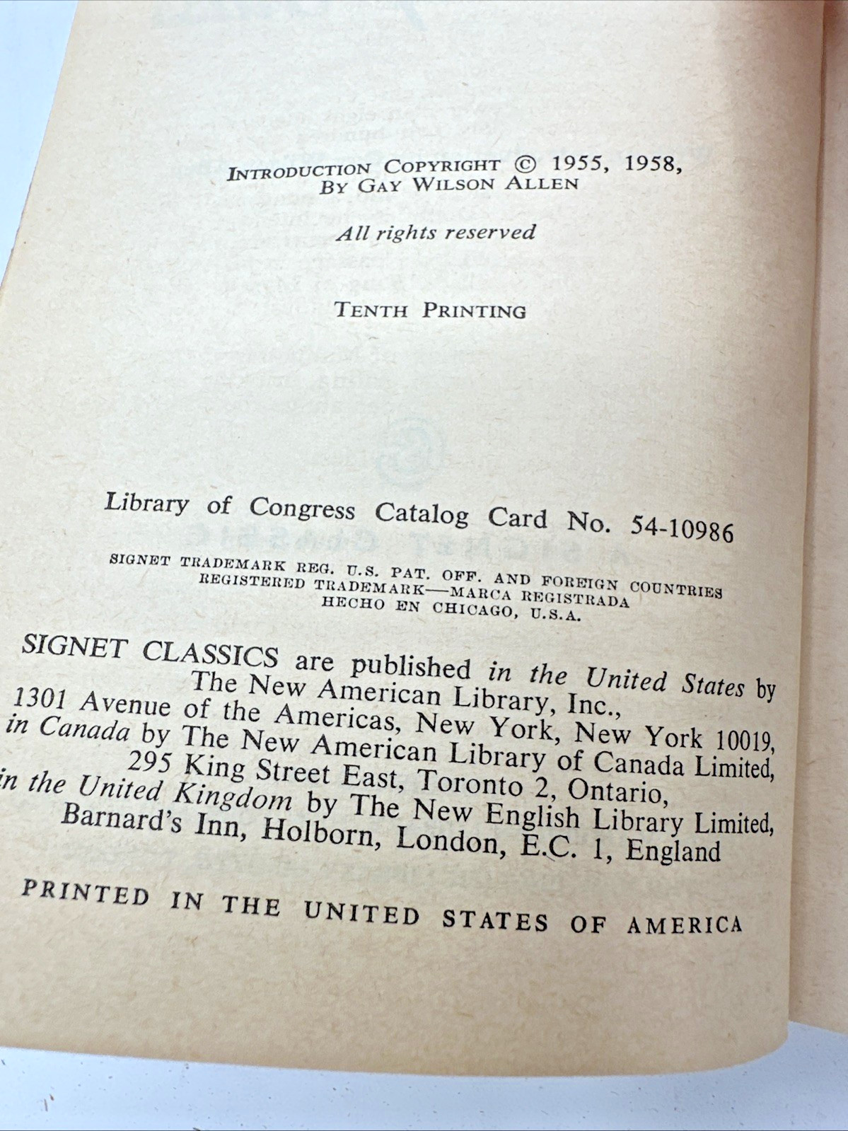 Walt Whitman Leaves of Grass A Signet Classic CT23 10th Printing Poetry
