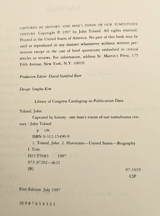 Captured by History Tumultuous Century by John Toland HCDJ 1st Edition 1st Print