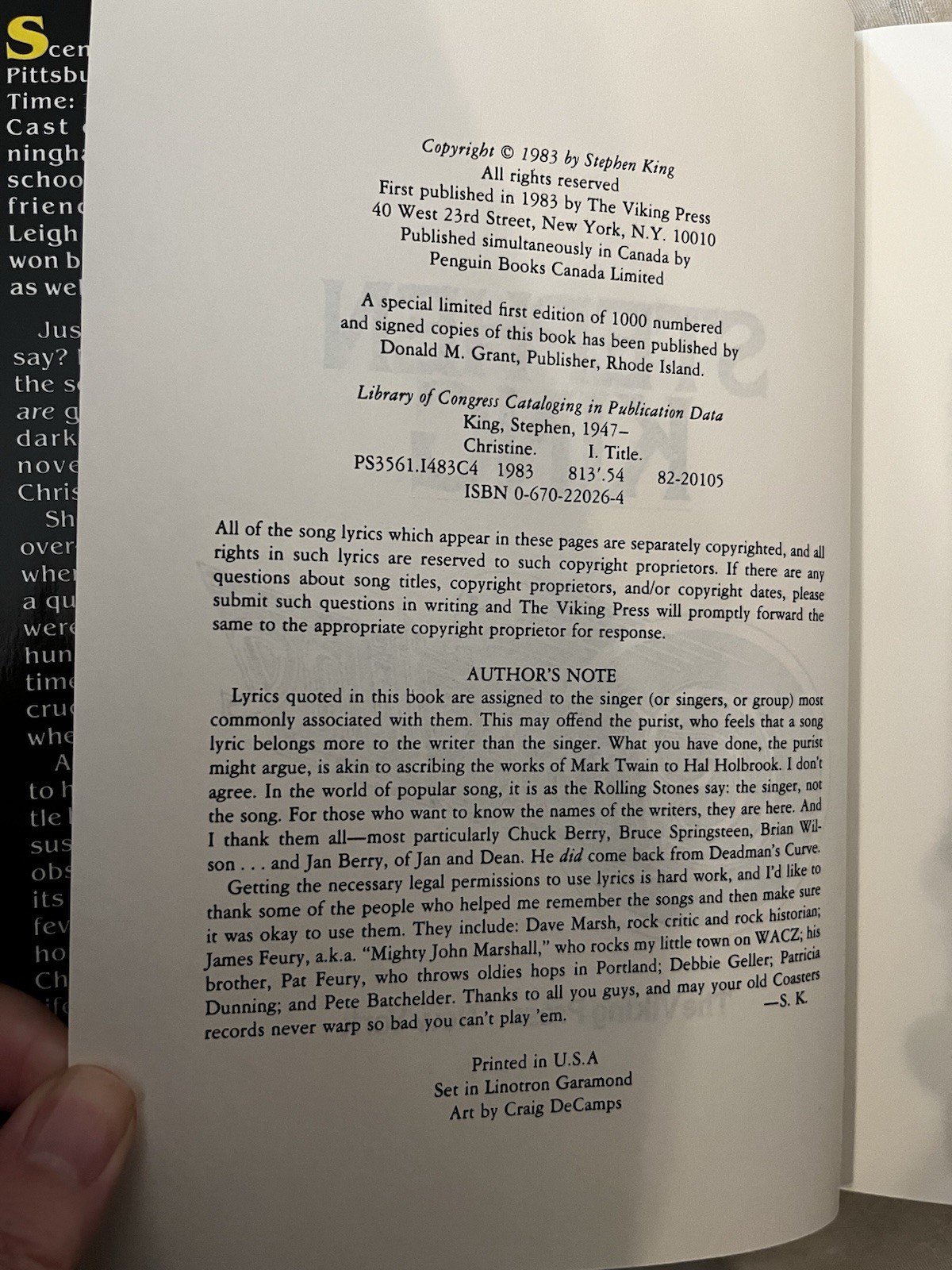 Stephen King Christine Hardcover Novel The Viking Press 1983