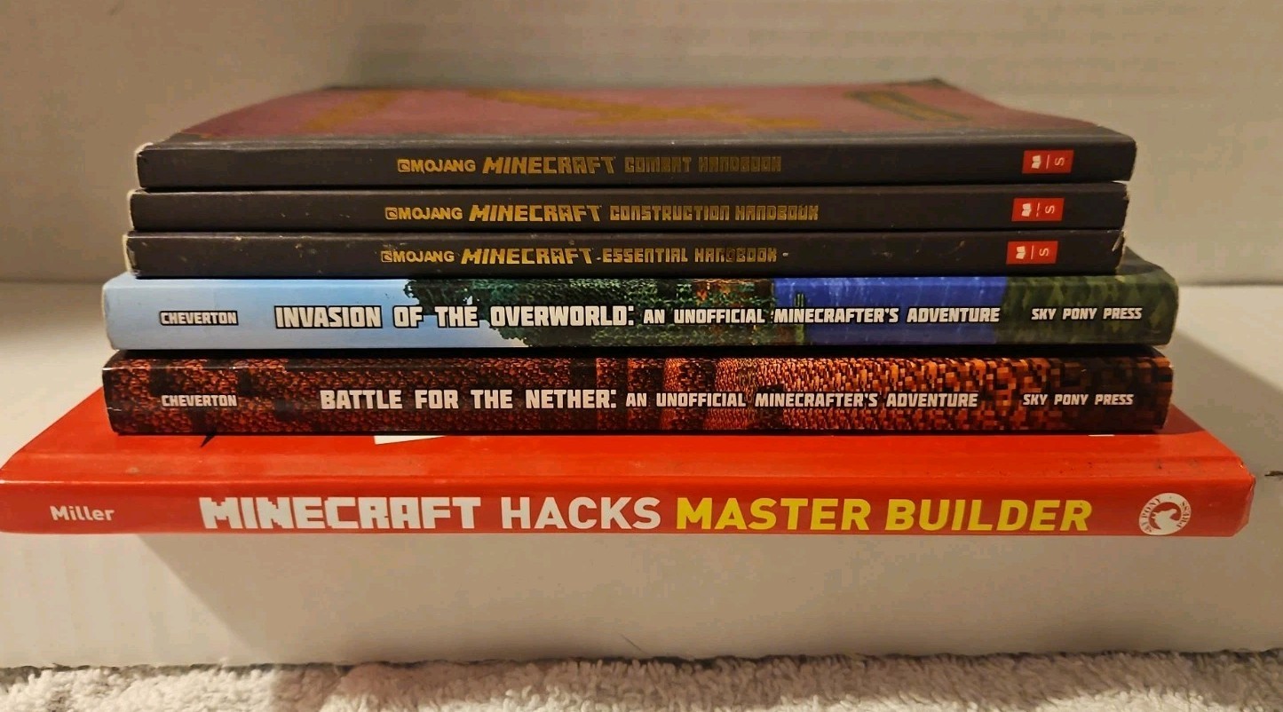 MINECRAFT 6 Book Lot Hacks Master Builder Combat Essential Construction Handbook