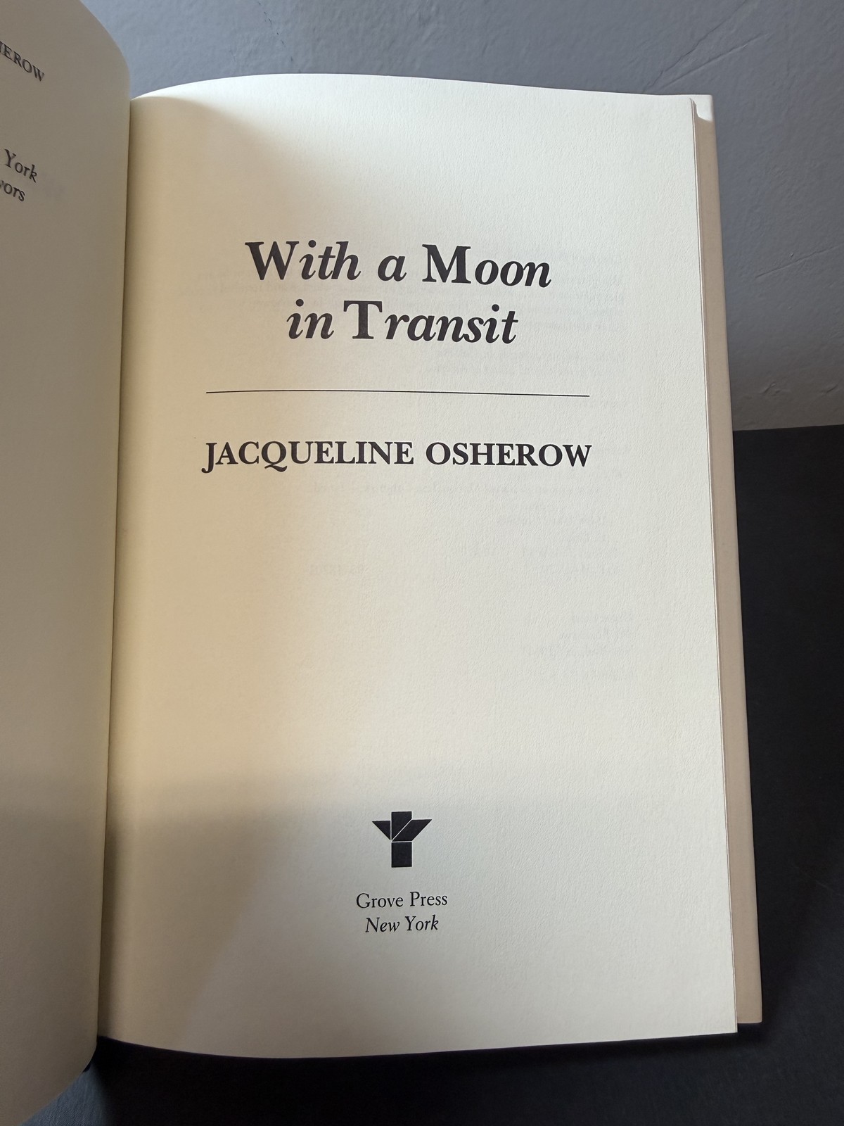 With a Moon in Transit Jacqueline Osherow Grove Press Poetry Series 1st Edition