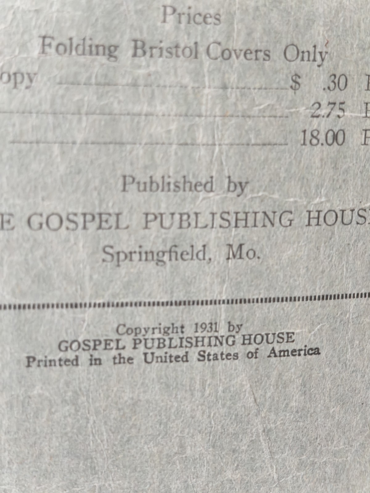 1931 Evangel Songs PB Hymnal by Gospel Publishing House Vintage Paperback