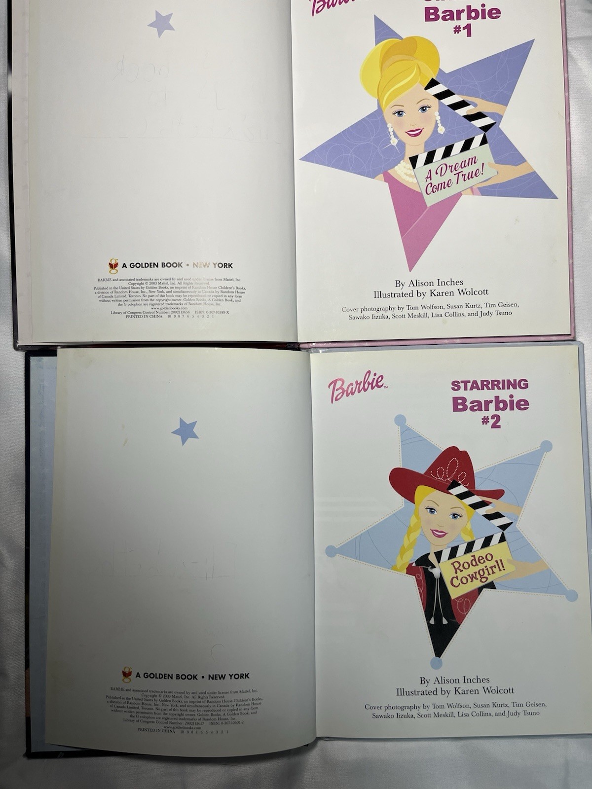 2 Barbie Golden Books HC Lot 2003 Rodeo Cowgirl A Dream Come True #1 #2