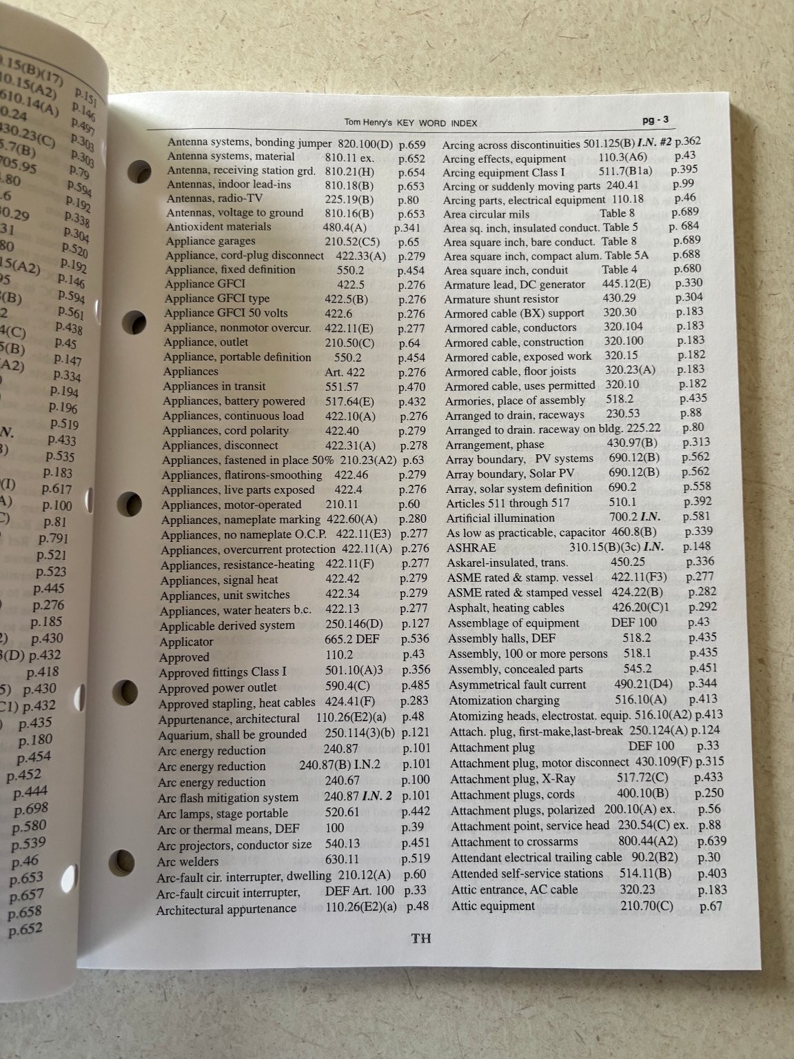 Tom Henry’s Key Word Index 2017 Nec Code 10th Printing Electrical Reference