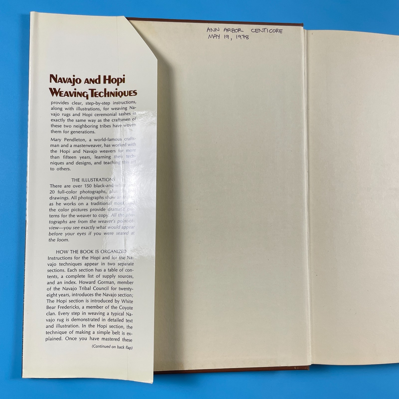 Navajo Hopi Weaving Techniques Mary Pendleton Macmillan 1974 hardcover