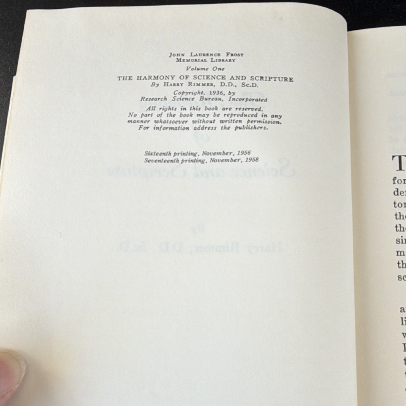 Wm. B. Eerdmans Harmony of Science & Scripture Harry Rimmer Hardcover 1936 John…