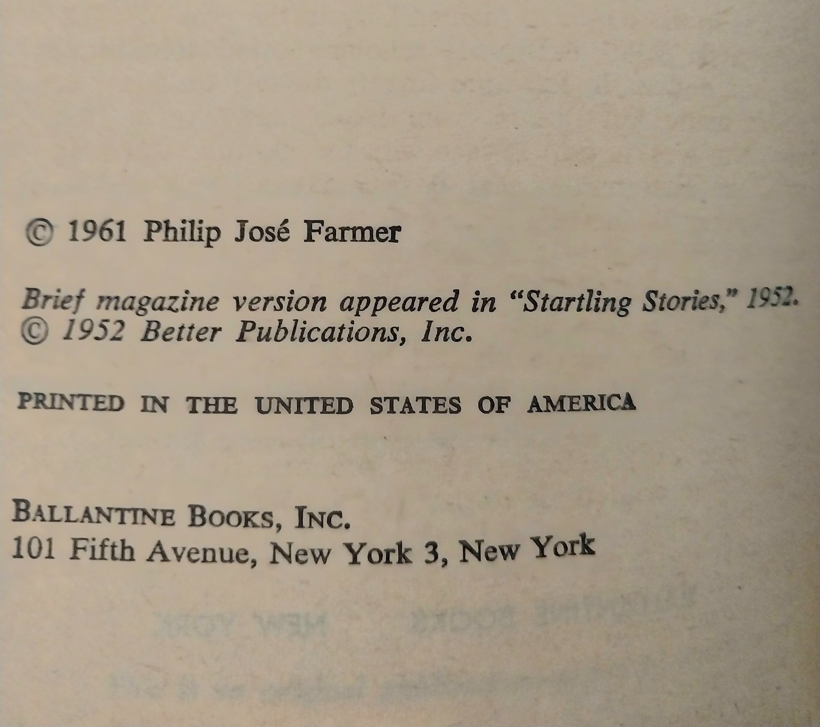 Philip Jose Farmer – The Lovers – Ballantine Books First Edition 1961