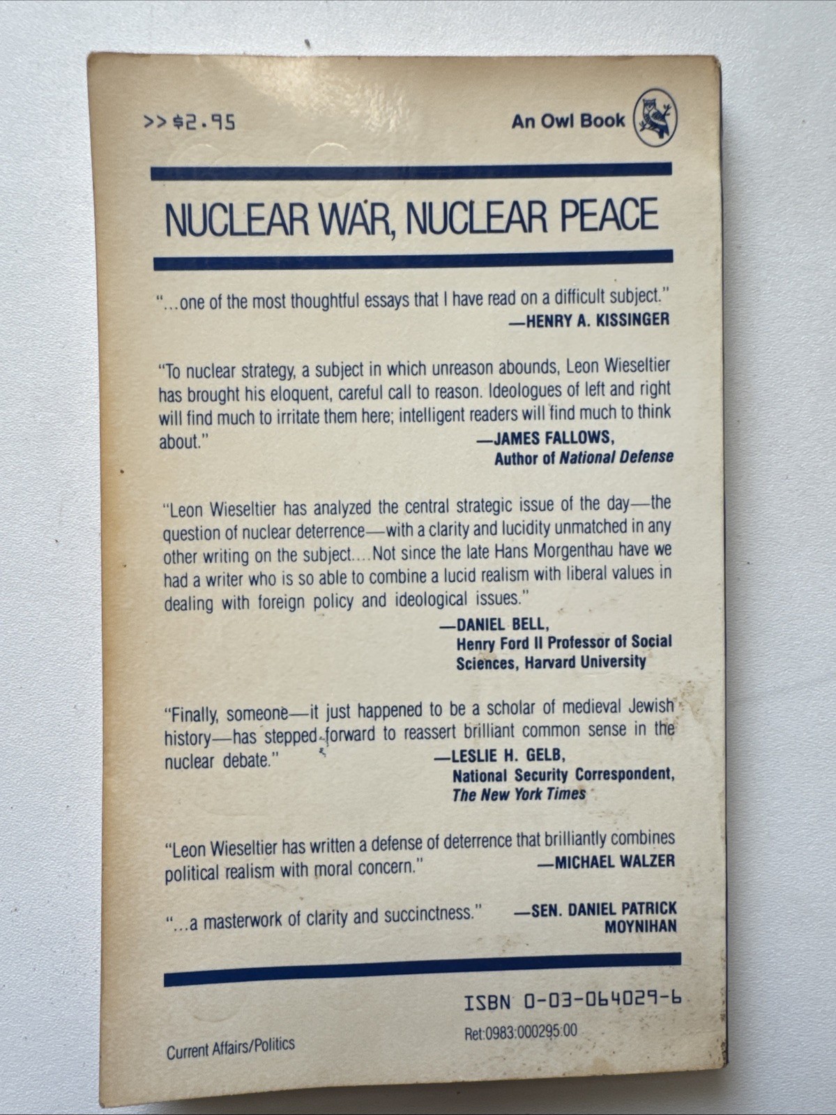 Nuclear War, Nuclear Peace Paperback Leon Wieseltier