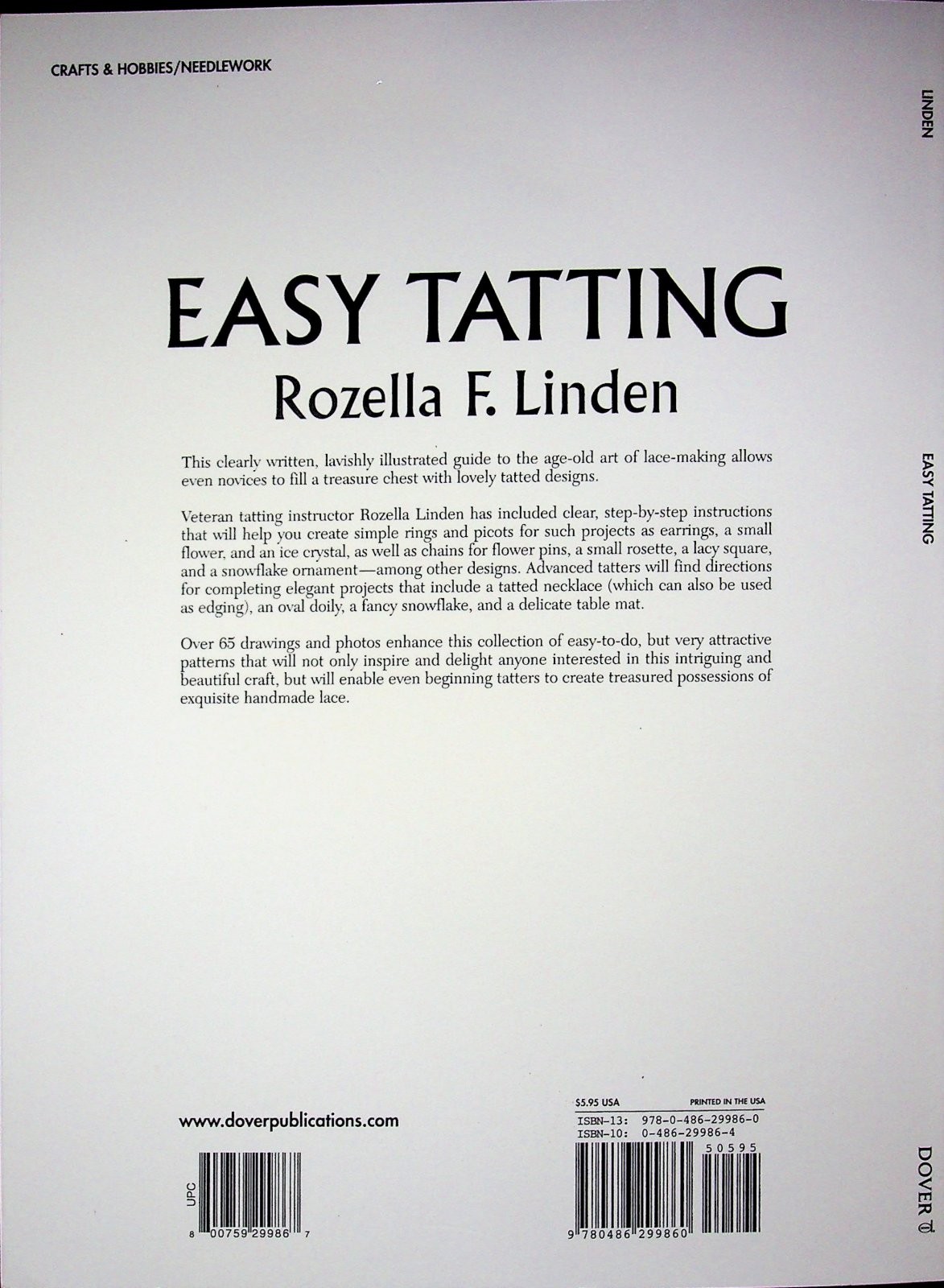 Easy Tatting By Rozella F. Linden Dover Needlework Series 1996 Paperback