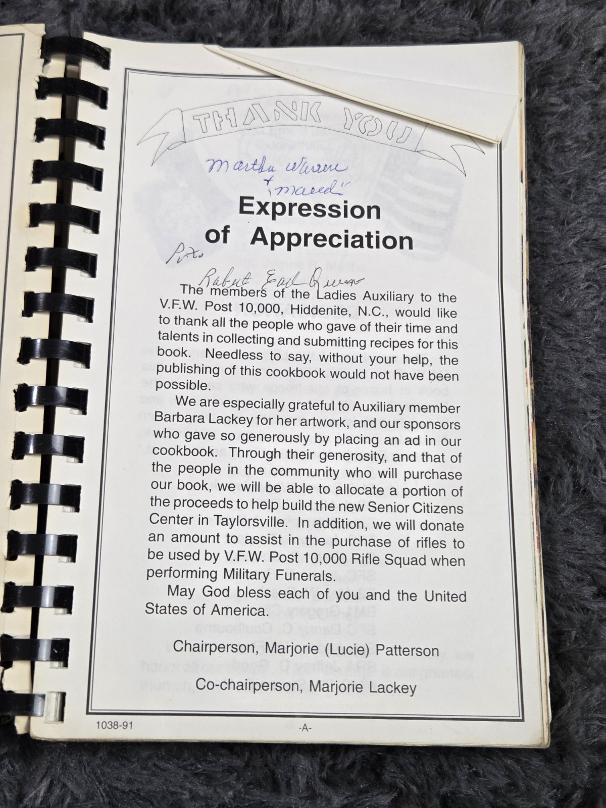 Ladies Auxiliary To V.F.W. Hiddenite, North Carolina Cookbook 1991 Post 10000