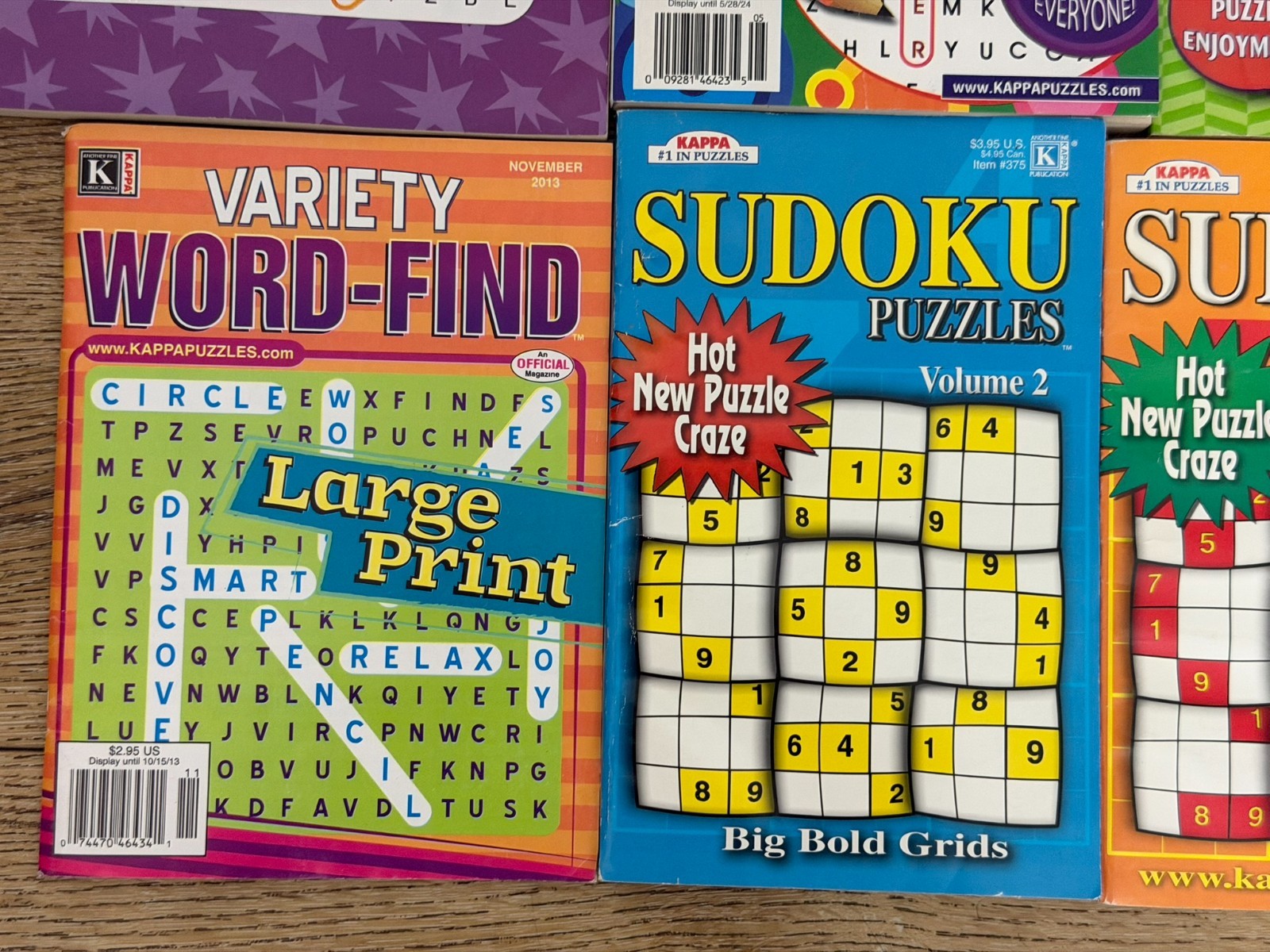 Puzzle Book Lot 6 Large Print Word Find Sudoku Crossword Kappa Puzzles