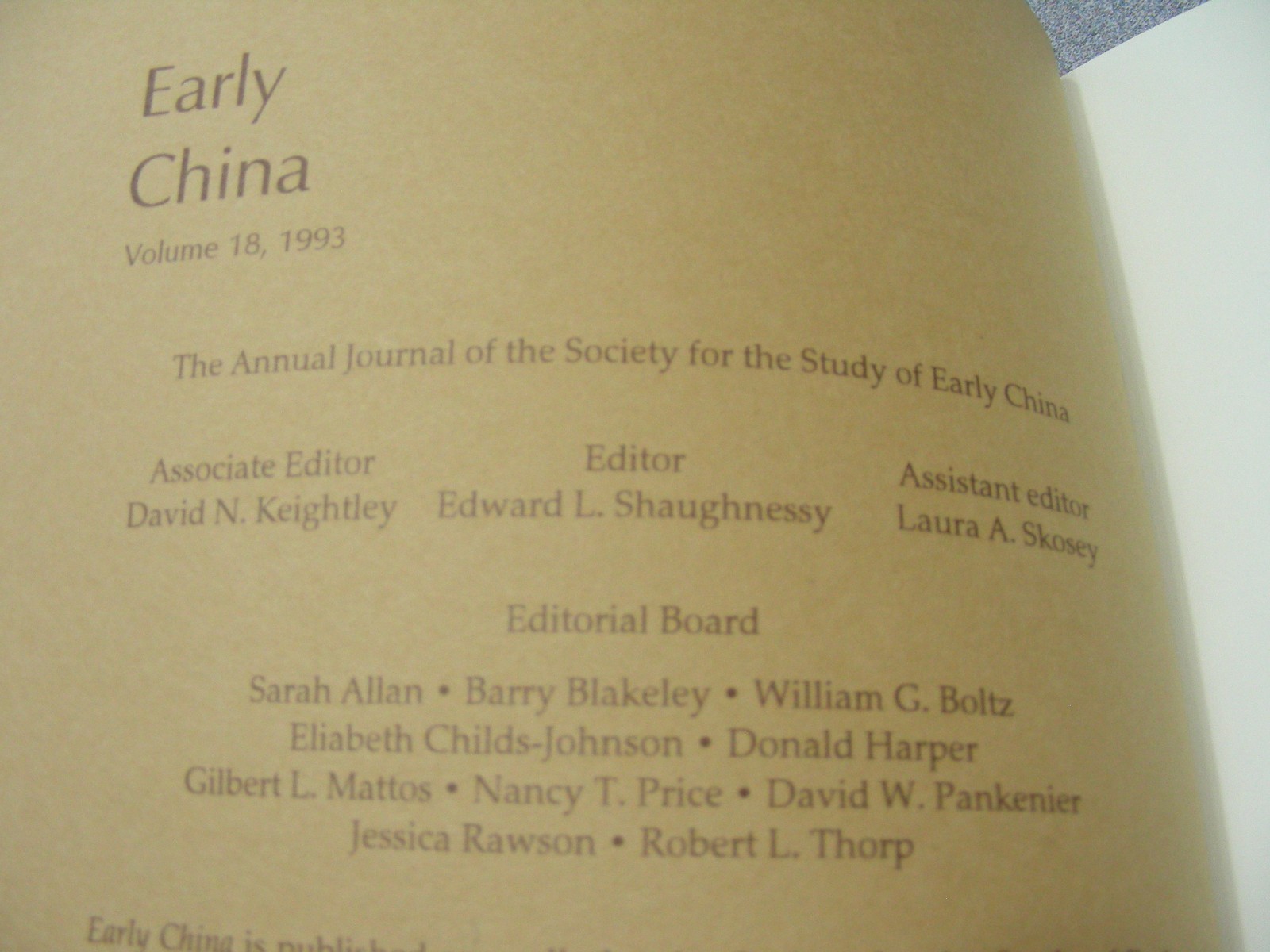 EARLY CHINA 18 – Society for Study of Early China 1993 Paperback Book/Journal