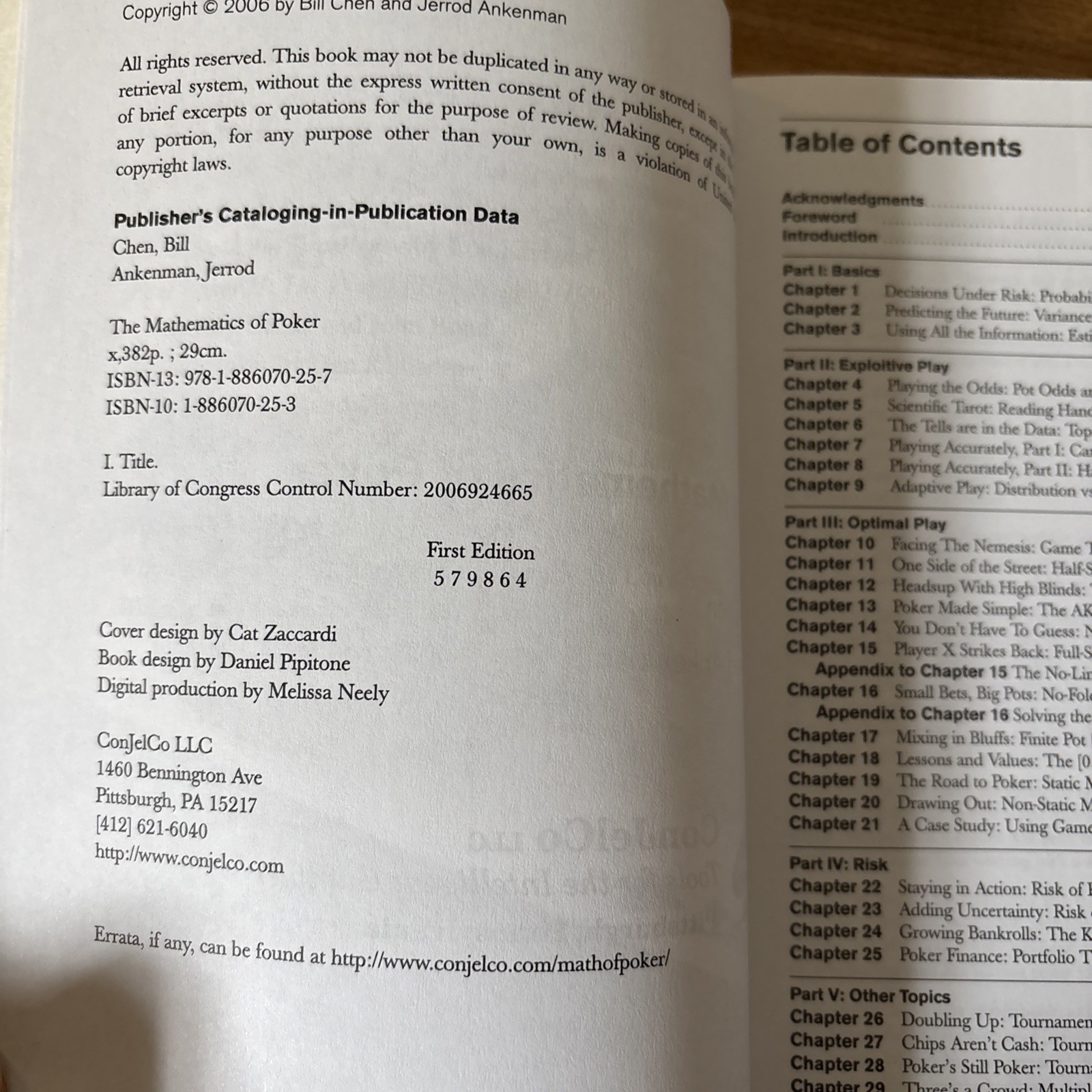 The Mathematics of Poker, Jerrod Ankenman,Bill Chen, New Book