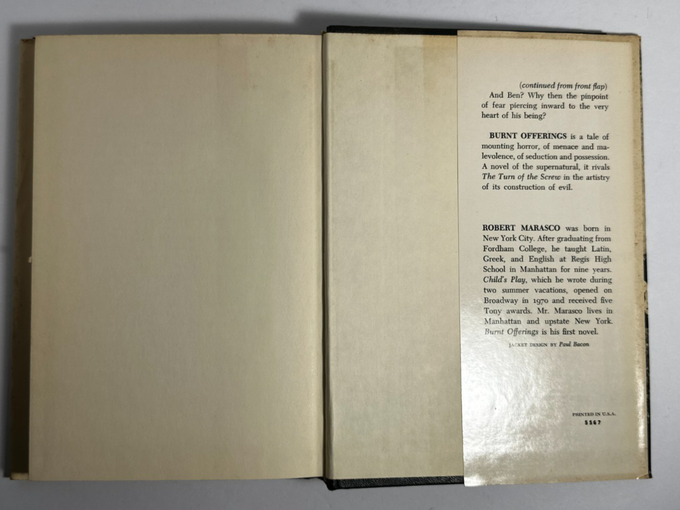 BURNT OFFERINGS by Robert Marasco – Delacorte Press BCE Hardcover, 1973