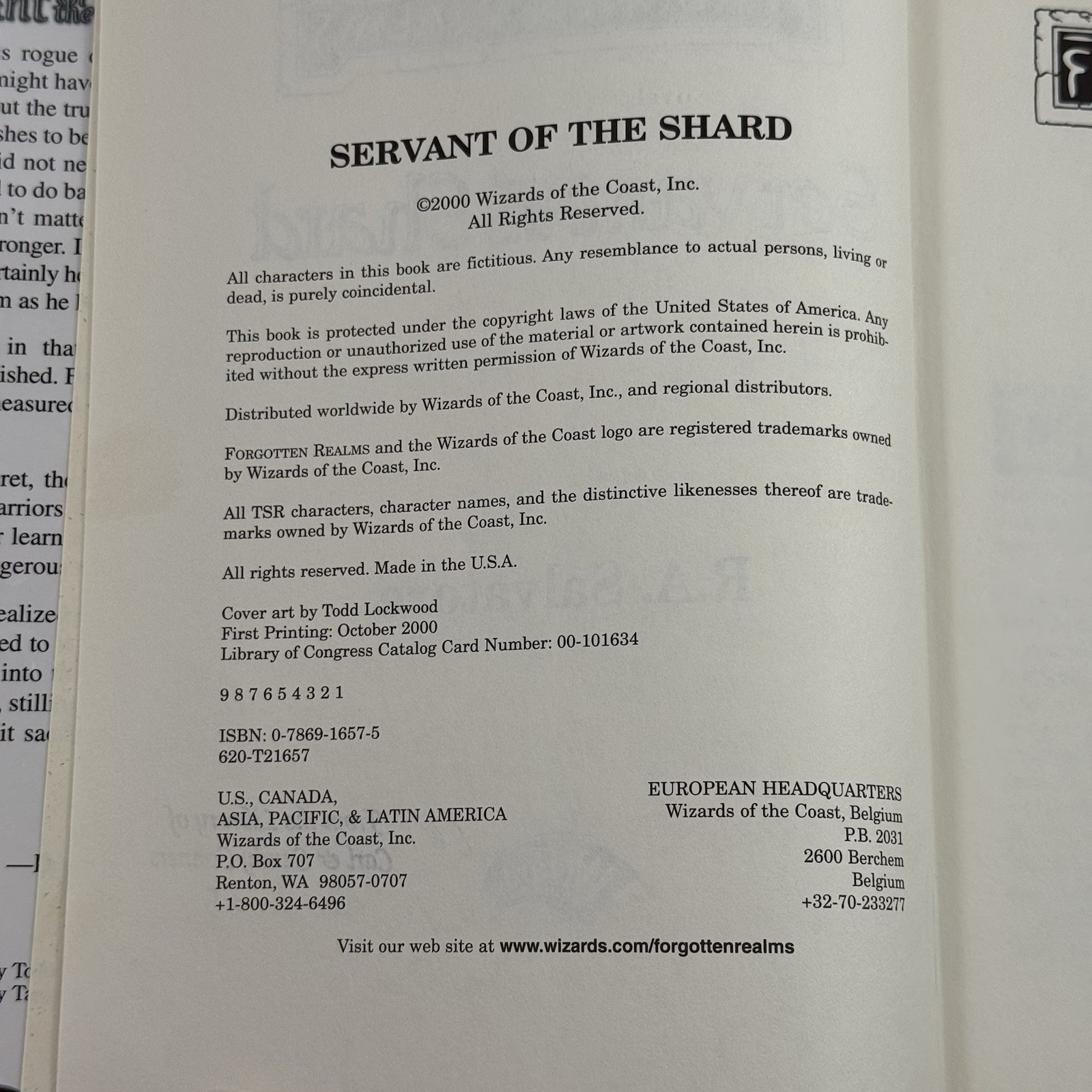 Servant of the Shard by R. A. Salvatore (2000, Hardcover) 1st Edition