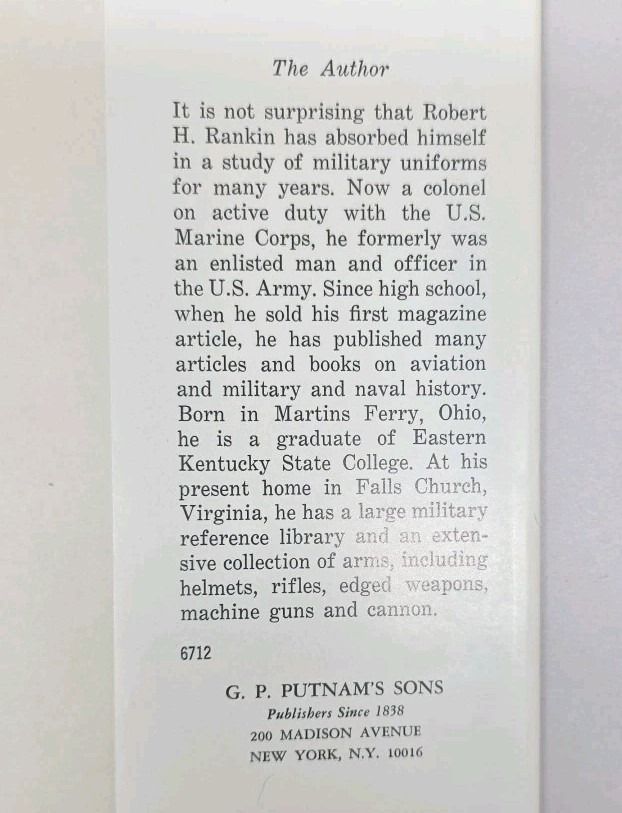 Uniforms of the US Army Colonel Robert H Rankin HC DJ 1st ed