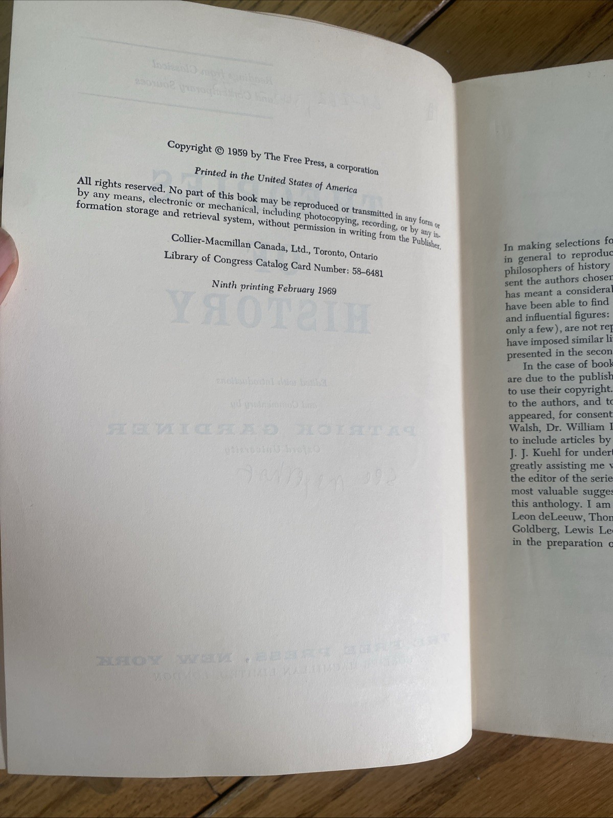 THEORIES OF HISTORY Patrick Gardiner Hardcover Book The Free Press 1959 1969
