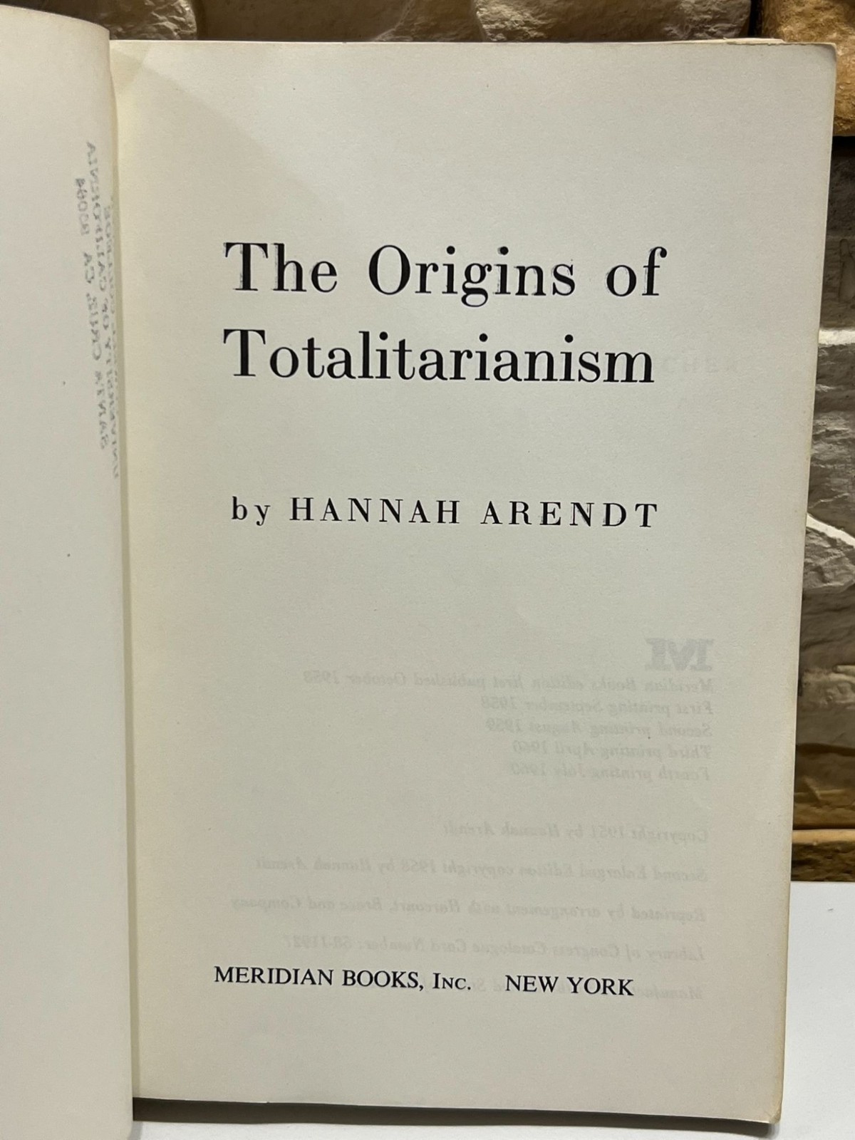 The Origins of Totalitarianism Hannah Arendt Fourth Printing 1960 PB Used Book
