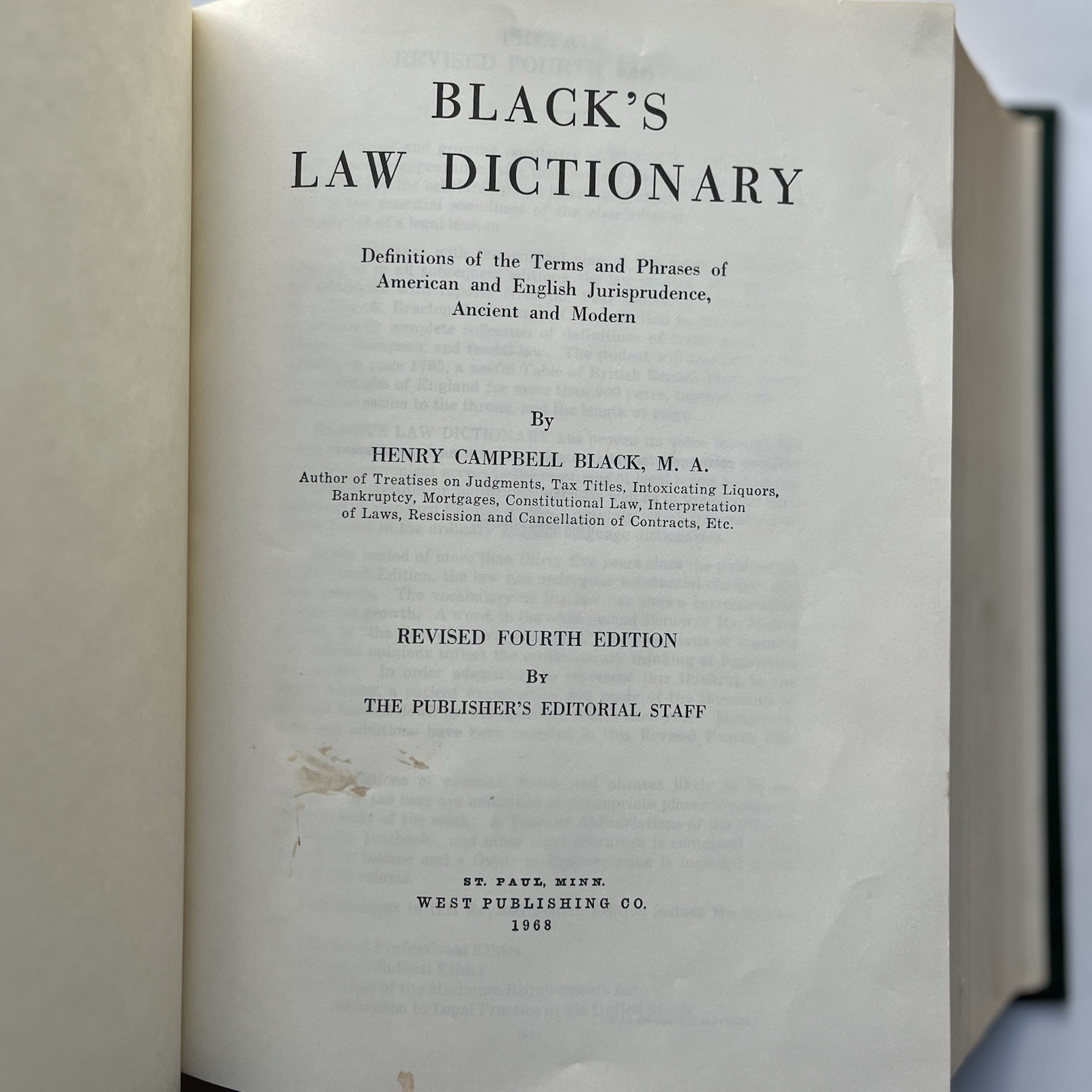 Black’s Law Dictionary – Revised 4th Edition (1968, HC) Henry Campbell MCM Vtg
