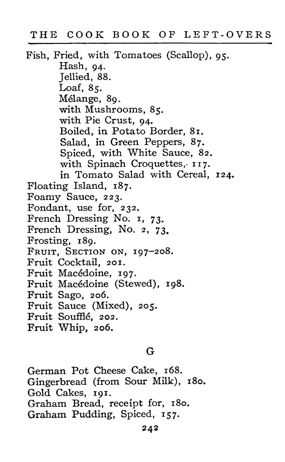 1911 The Cook Book Of Left Overs 252 Pages