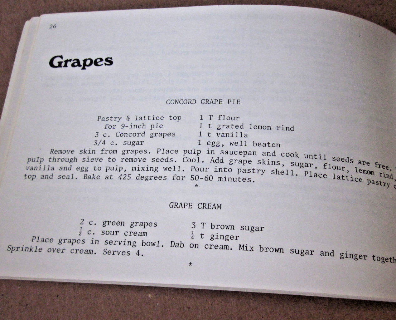FRUIT RECIPES Michigan cookbook 1983 Carole Eberly coffee cake Concord Grape Pie