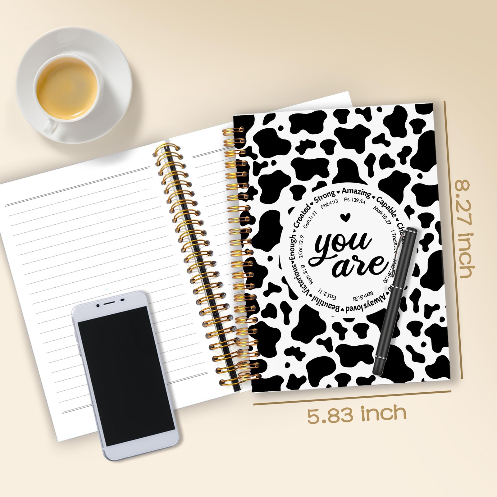 Cow Print Christian Notebook Journal 5.5×8.3, You Are Bible Verse Journaling …
