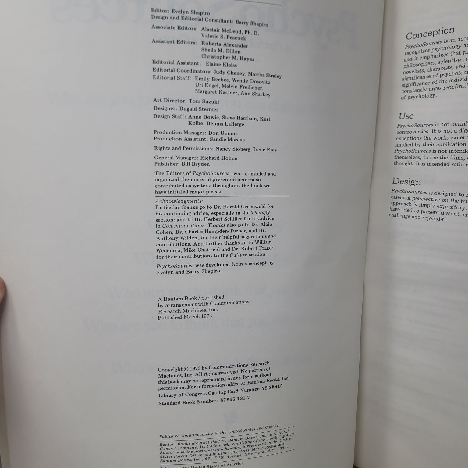 PsychoSources A Psychology Resource Catalog 1973 Psychology Today Bantam Book