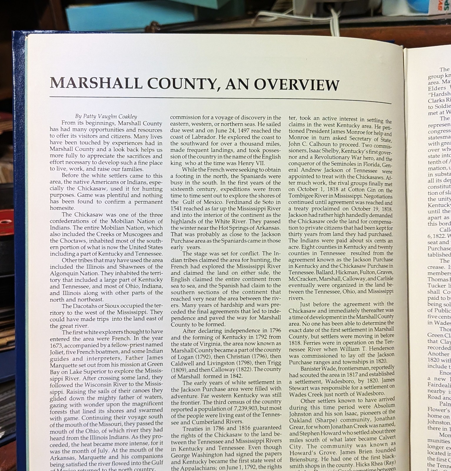 Marshall County Kentucky, 1991, History and Genealogy, Very Nice Copy