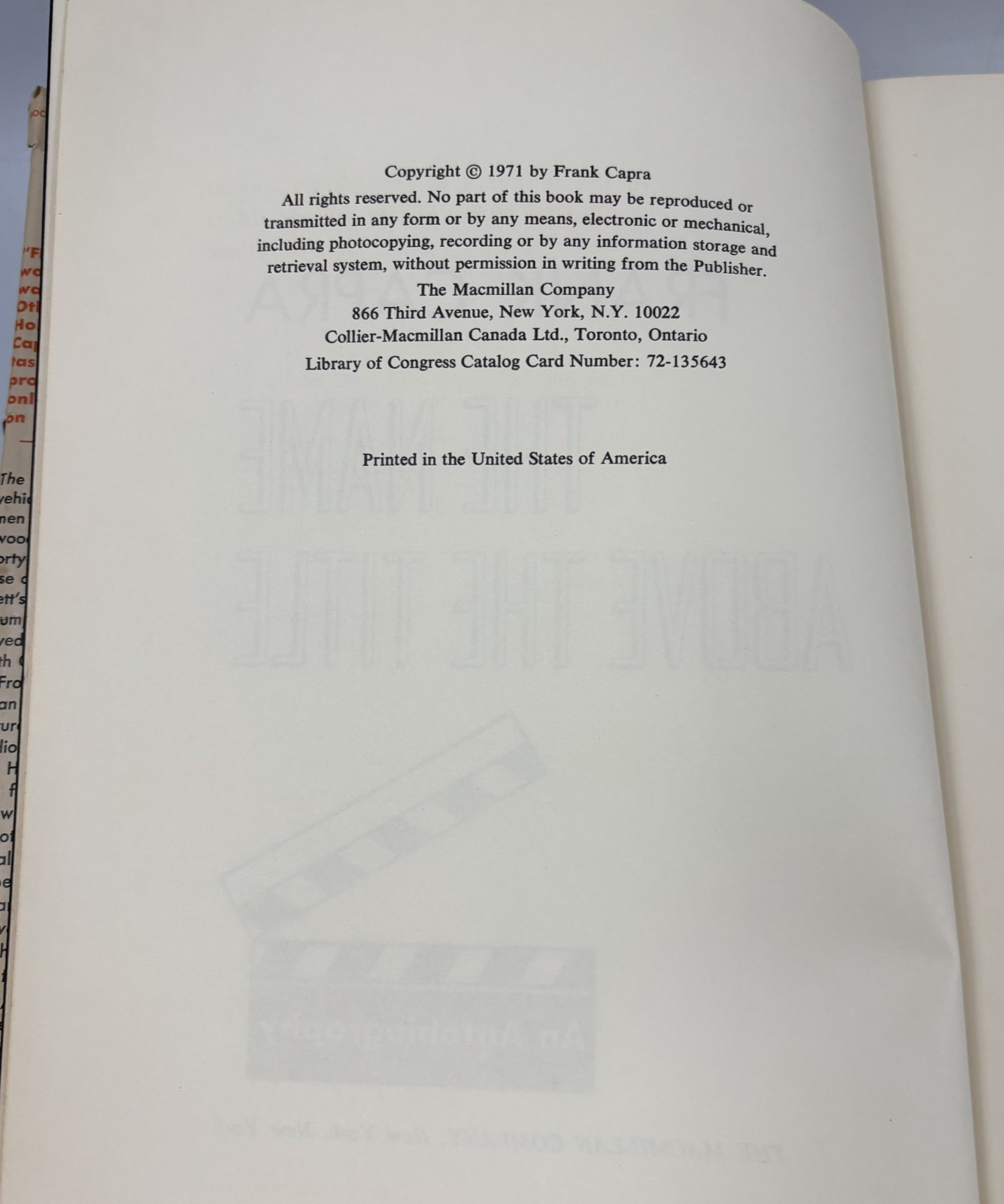 Frank Capra, The Name Above the Title, 1st Ed., HC & DJ (1971) Vintage Book