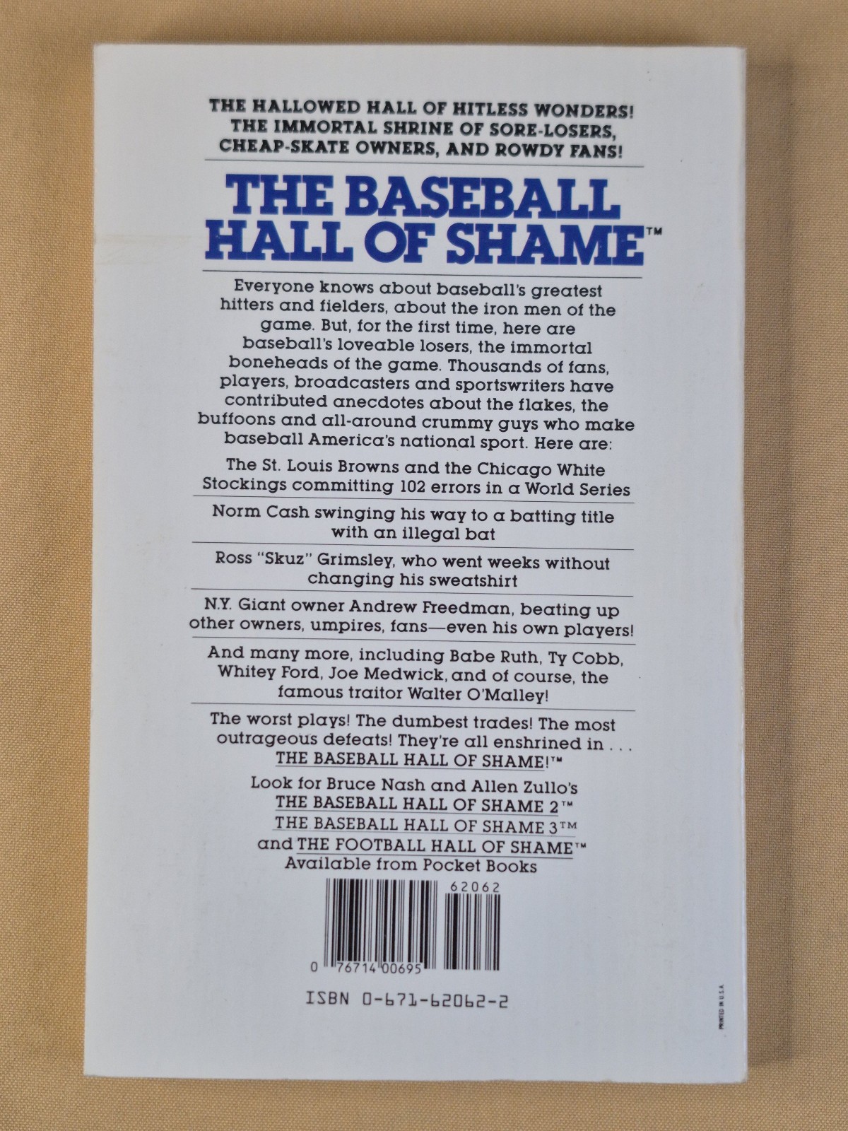 4 Books – NO CREASES – The Baseball Hall of Shame 1, 2, 3, 4 Pocket Books Trade