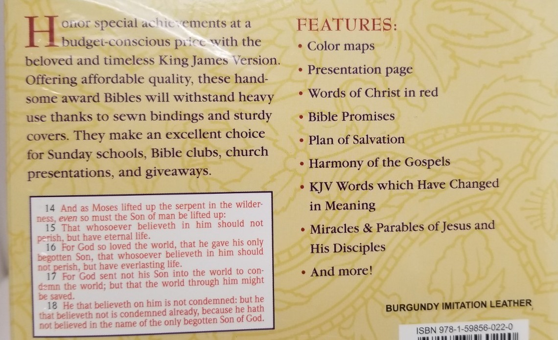 KJV Bible Affordable Gift Award Paperback 5 1/2 x9in Burgundy Hendrickson