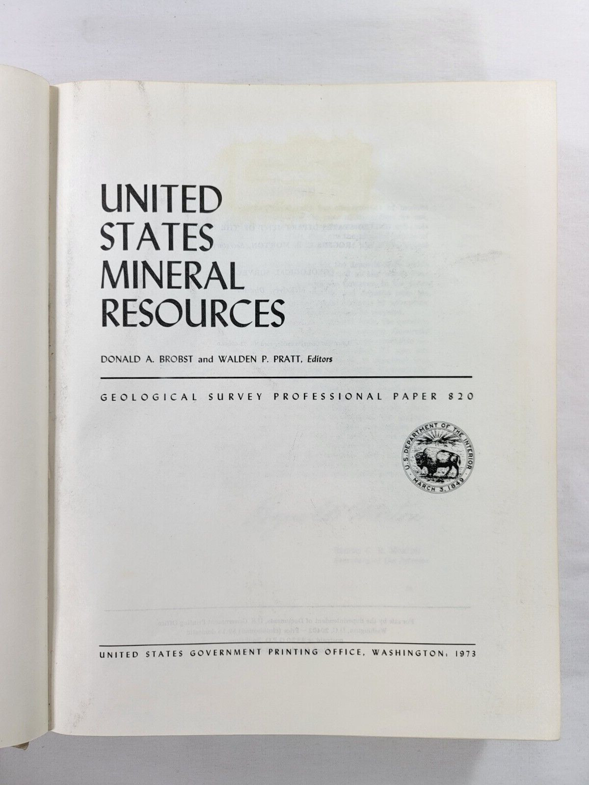 1973 Unites States Mineral Resources Geological Survey Paper 820 1st Edition