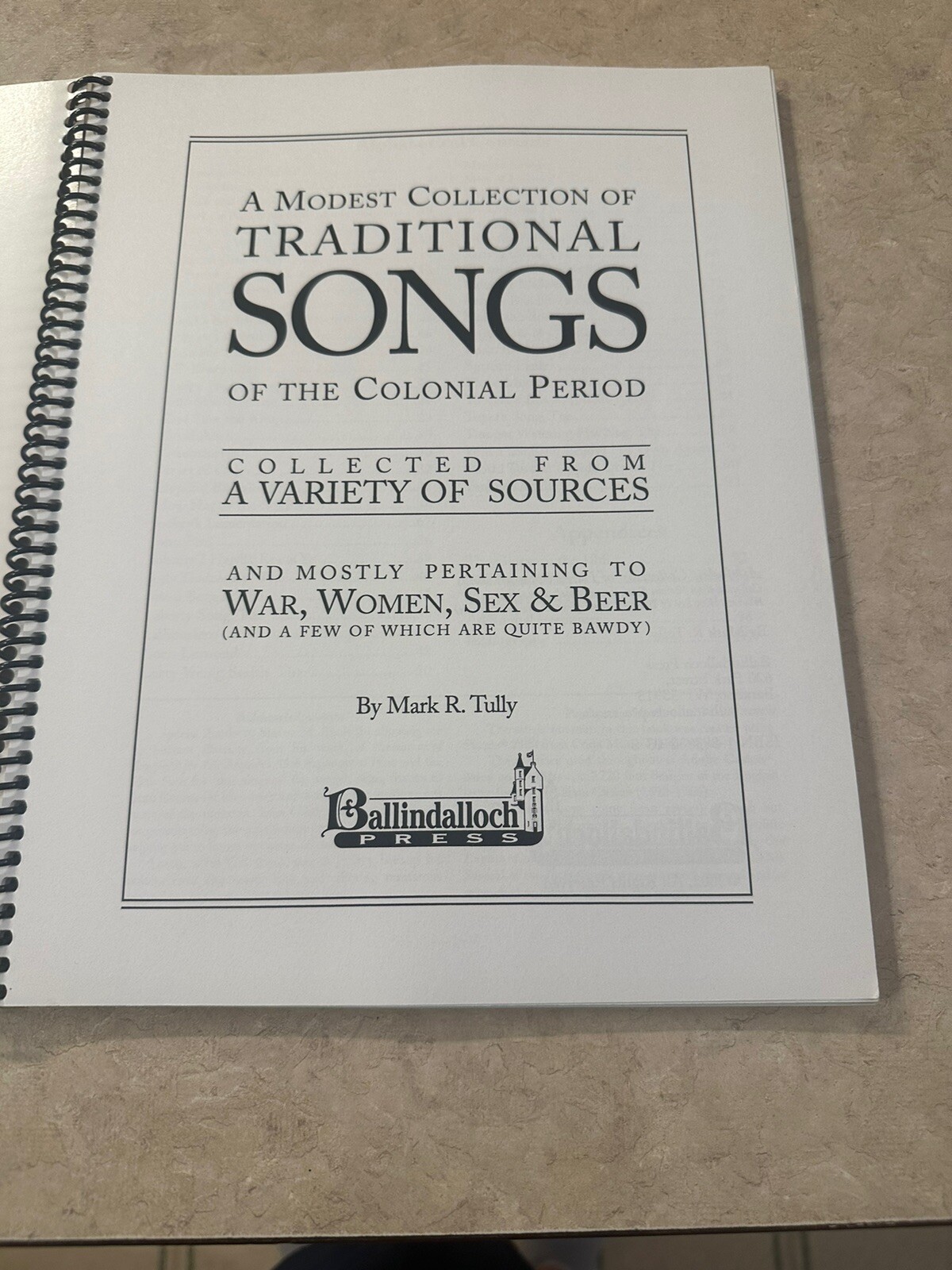 Rare Copy Modest Collection Traditional Songs Colonial Period Tully Music Book
