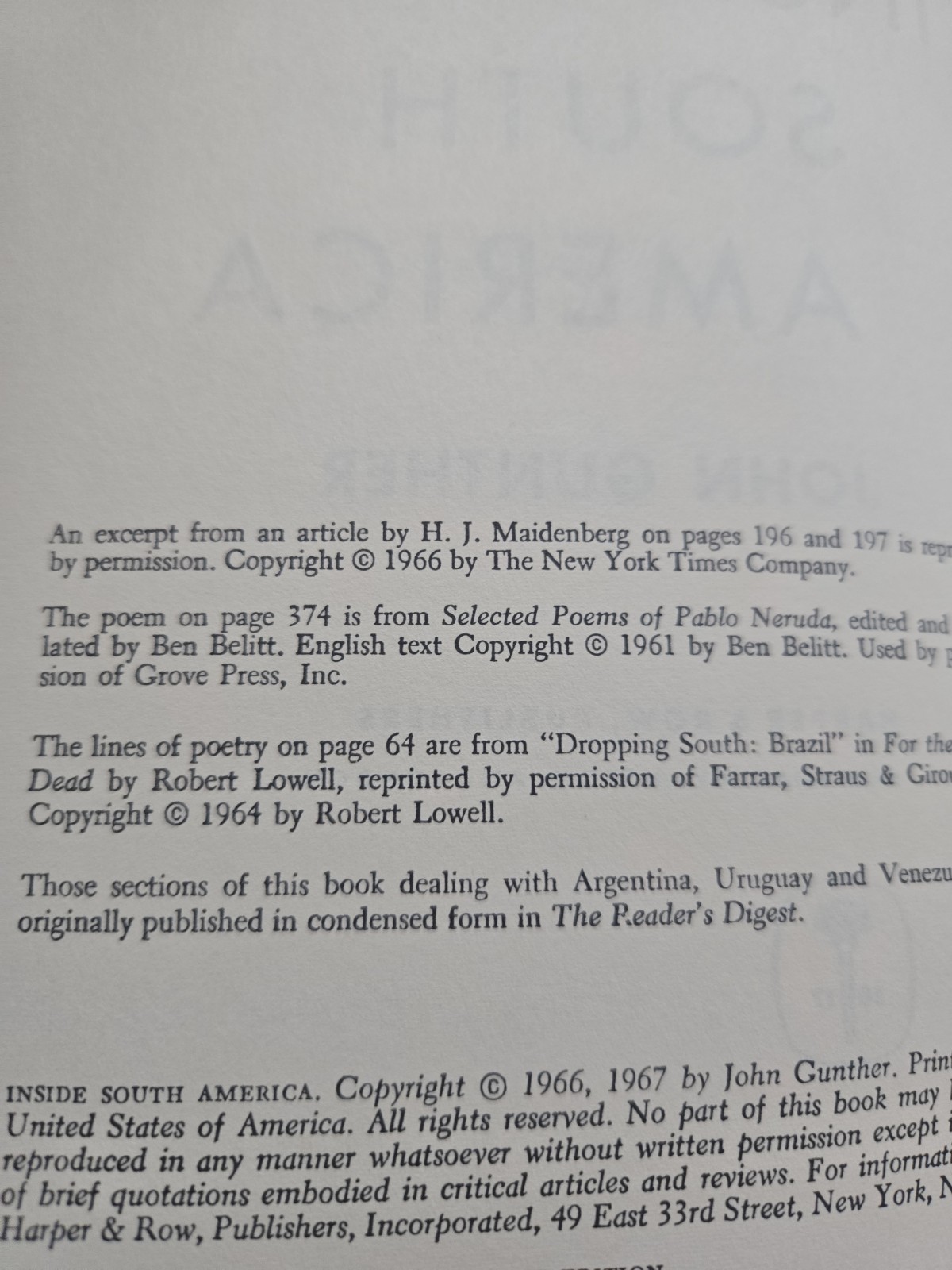 Inside South America John Gunther 1st Edition Hardcover Book