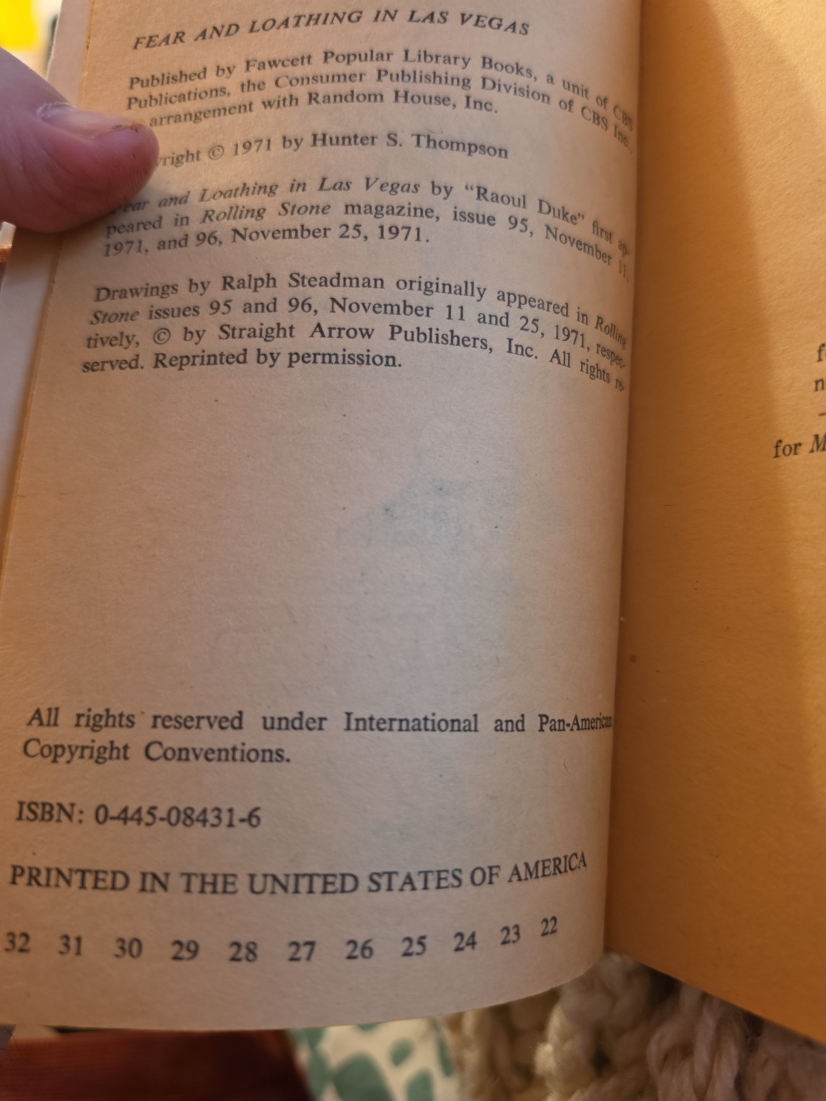 Fear & Loathing In Las Vegas Hunter S Thompson 1971 Popular Library Edition Book