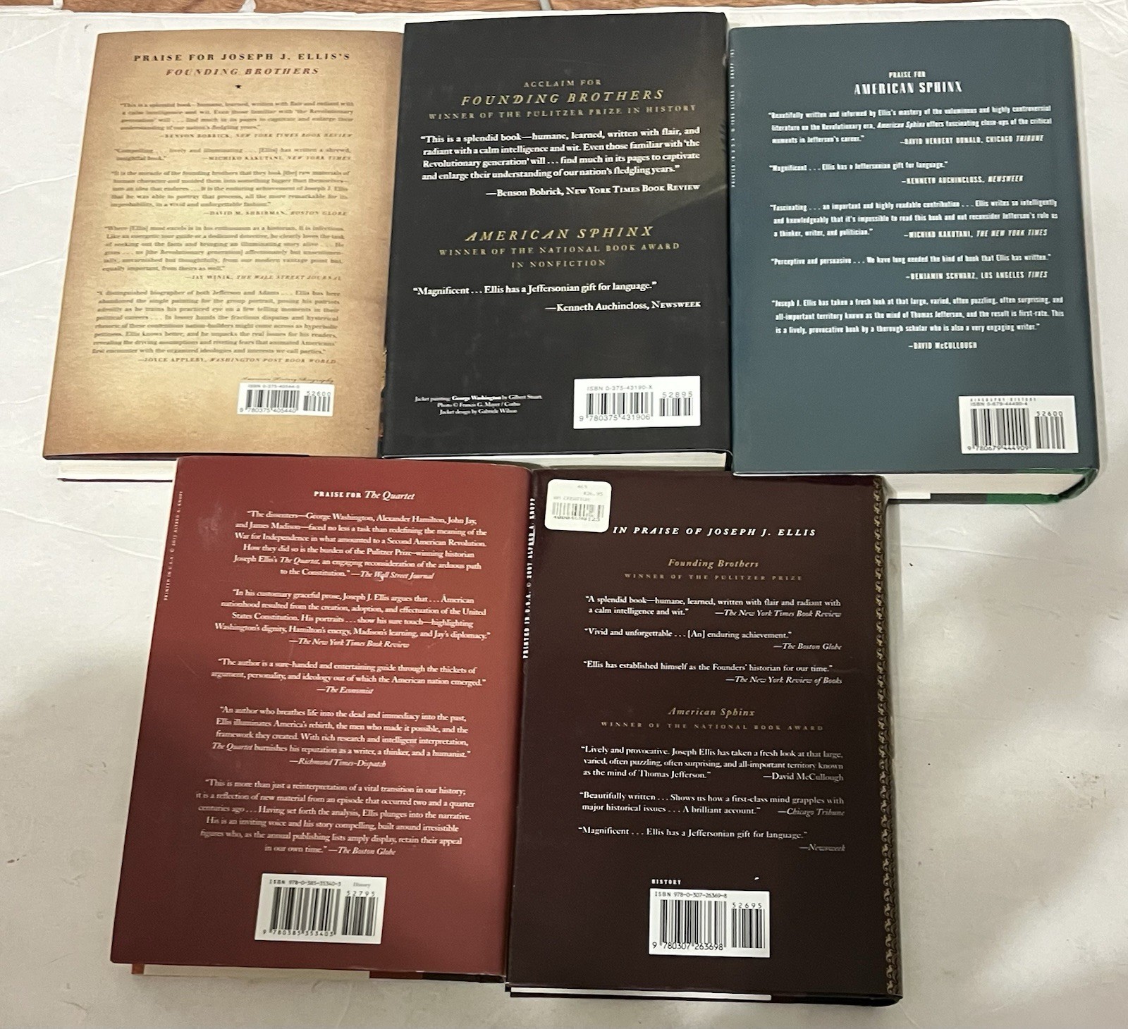 Joseph J Ellis 5 HCDJ book lot Founding Sphinx Excellency Quartet Creation