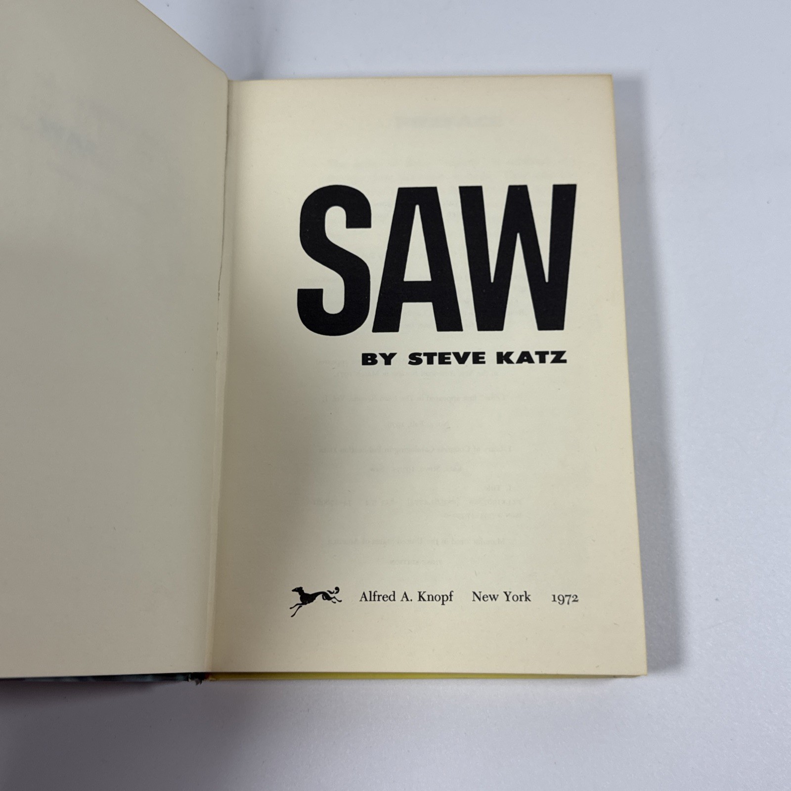 Saw By Steve Katz Hardcover First Edition 1972 Borzoi Book USA SCI Fi