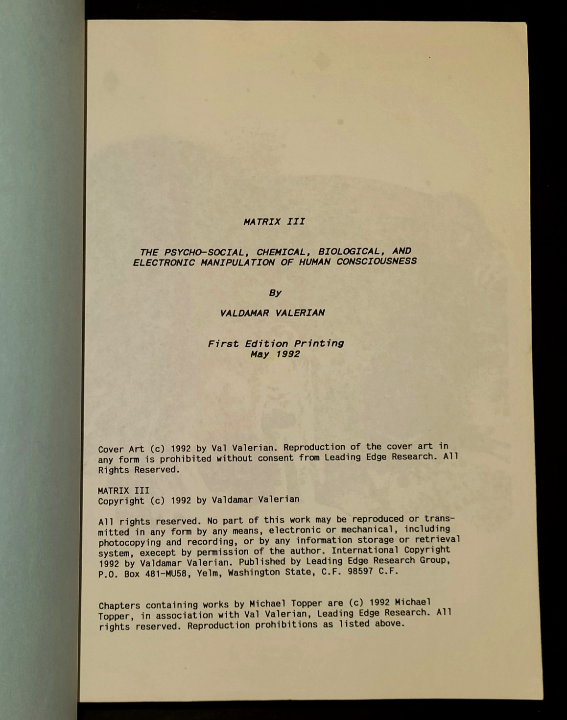 Matrix III Volume 1 – Valdamar Valerian, 1st Edition (G+)