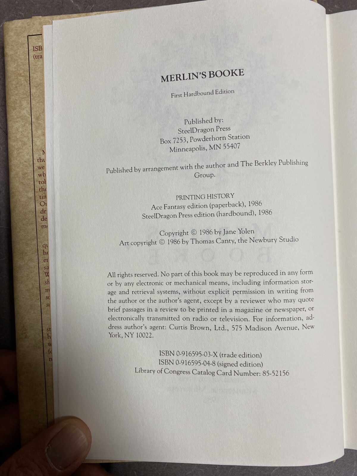 Merlin’s Booke by Jane Yolen, Signed, 1st HB, SteelDragon Press, 1986, GD