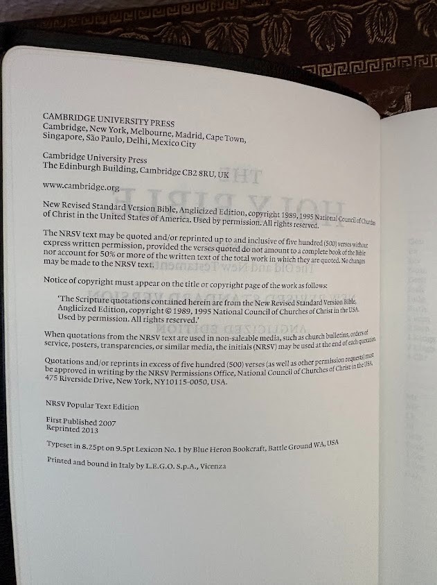 Cambridge Holy Bible NRSV Anglicized Edition Black French Morocco Leather 2013