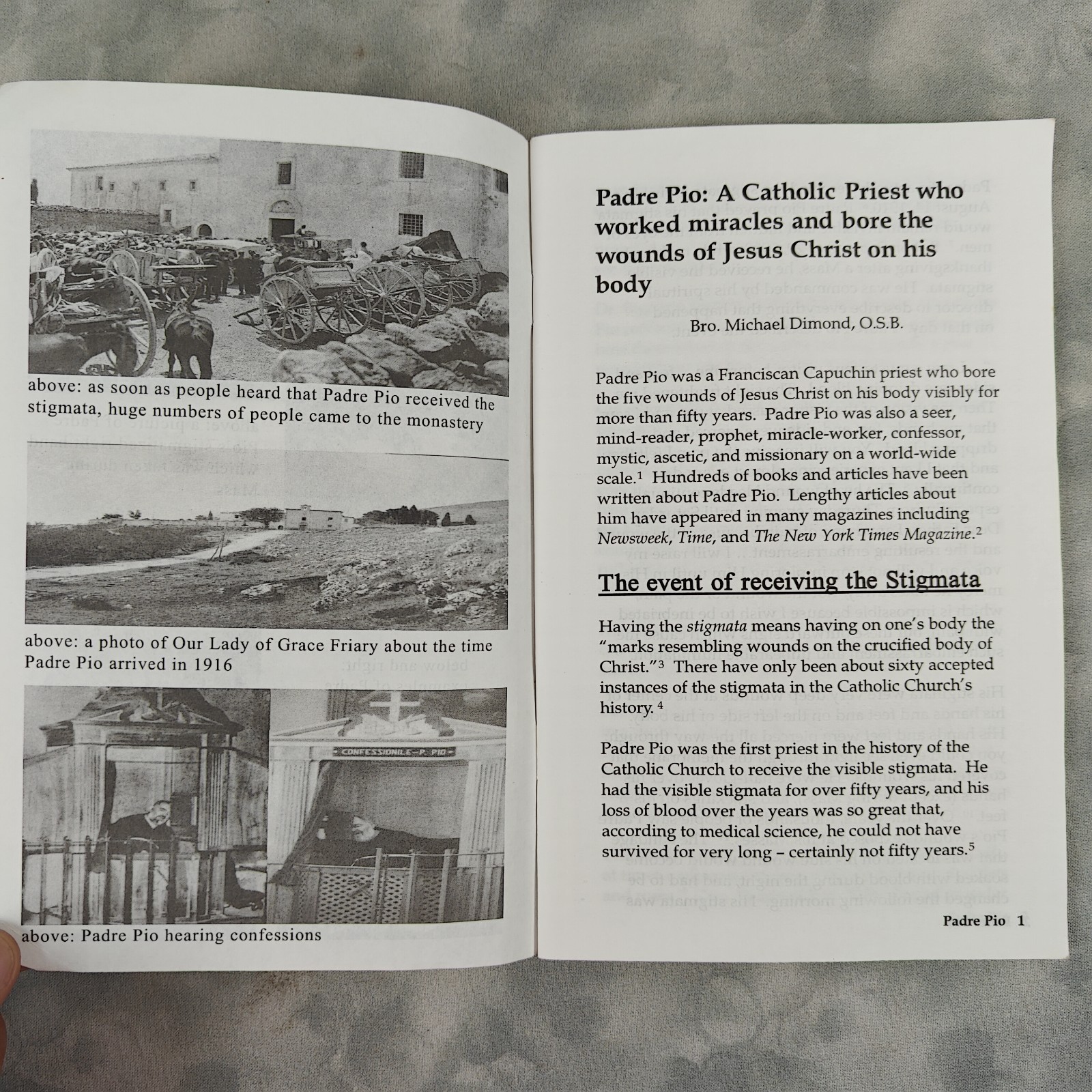Padre Pio Miracles Stigmata Booklet Bro Michael Dimond 2006 Catholic MHFM