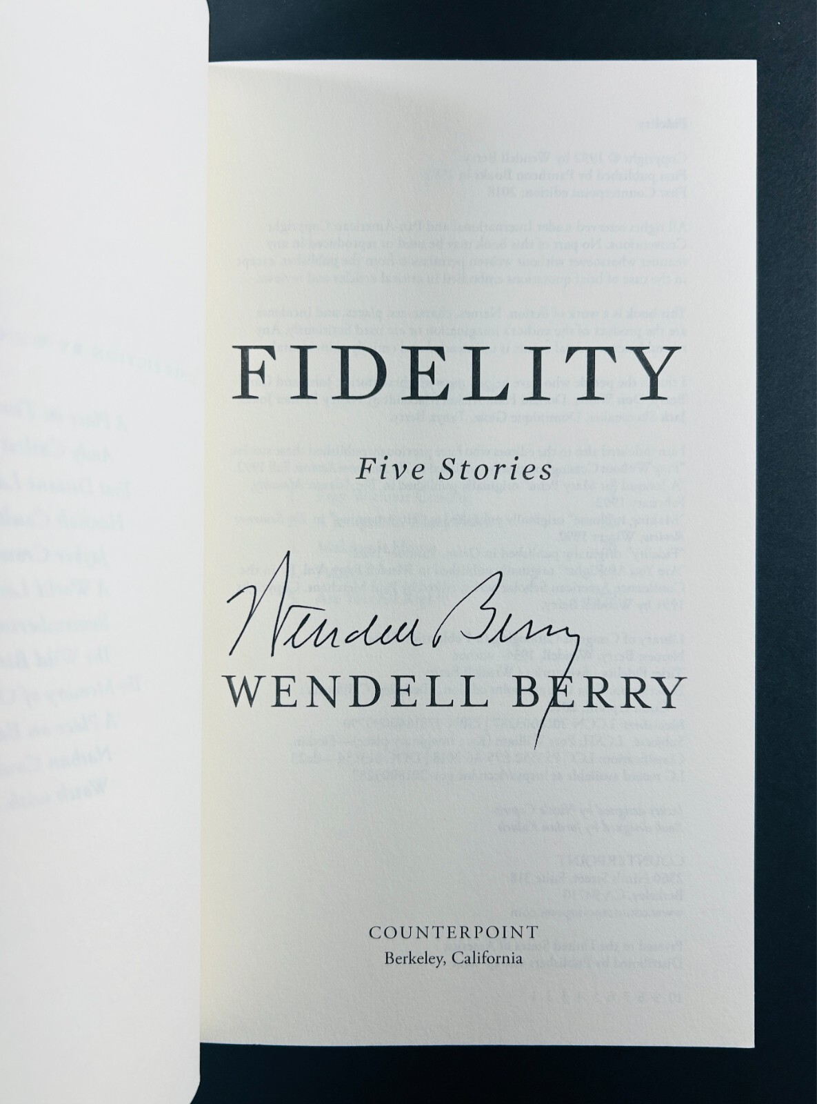 FIDELITY: FIVE STORIES by Wendell Berry 2018 SIGNED Paperback Very Good