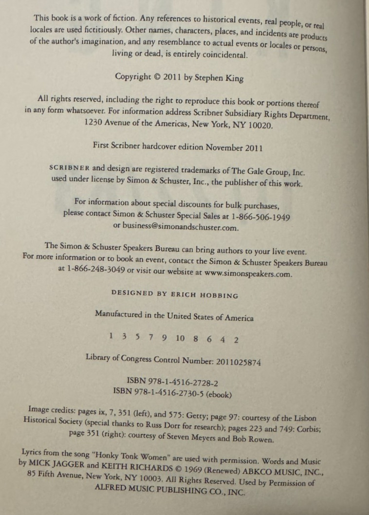 Stephen King 11/22/63 Hardcover Dustjacket Novel First Scribner Edition Nov 2011