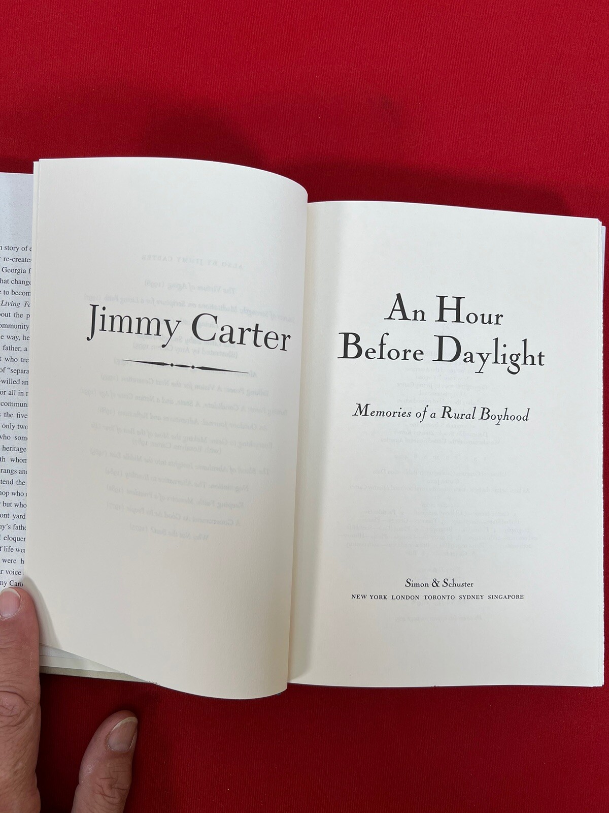 Jimmy Carter SIGNED ‘An Hour Before Daylight: Memories of a Rural Boyhood’ 2001