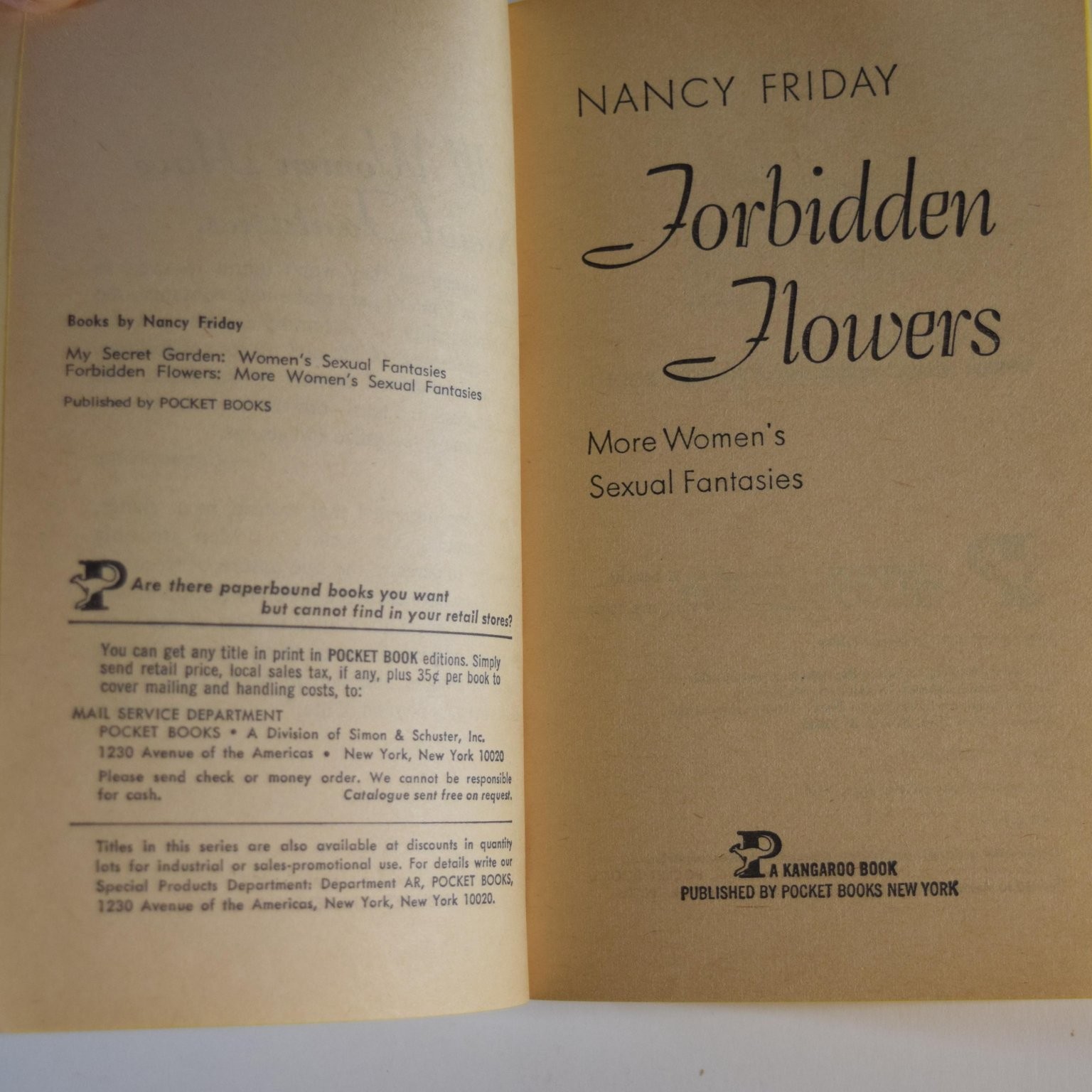 Forbidden Flowers Nancy Friday 1975 Pocket Books – Vintage PB Sexual Fantasies